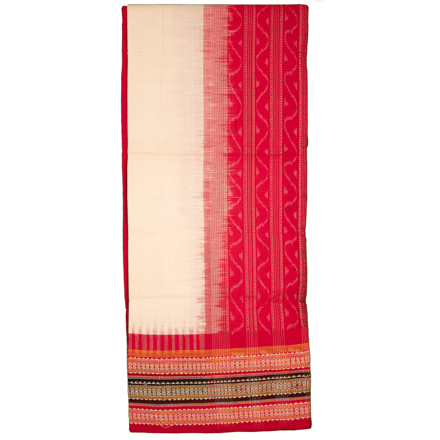 Ivory & Crimson Red Geometric Sambalpuri Single Ikat Cotton Dupatta
