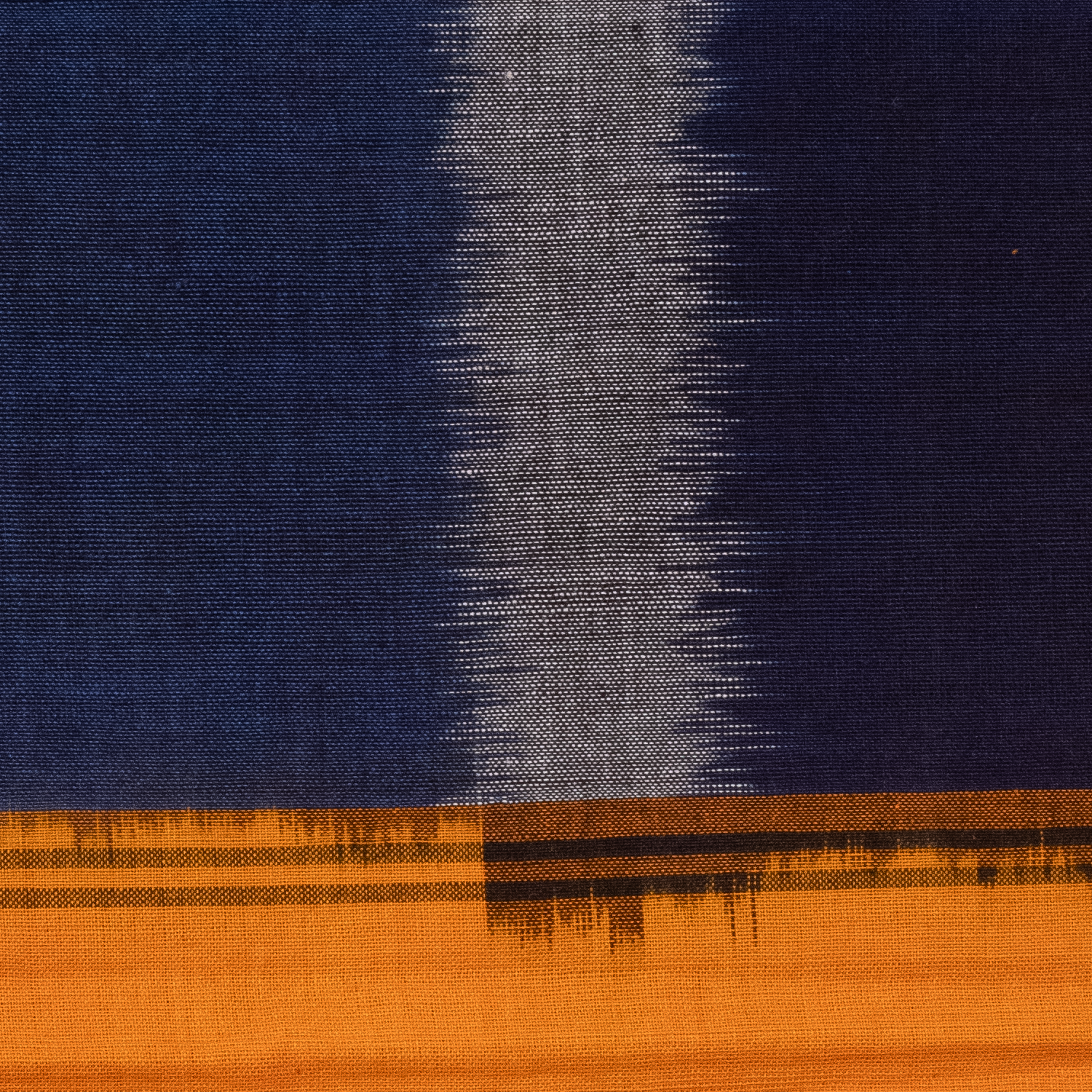 Navy Blue & Mustard Yellow Chevron & Striped Sambalpuri Single Ikat Cotton Dupatta