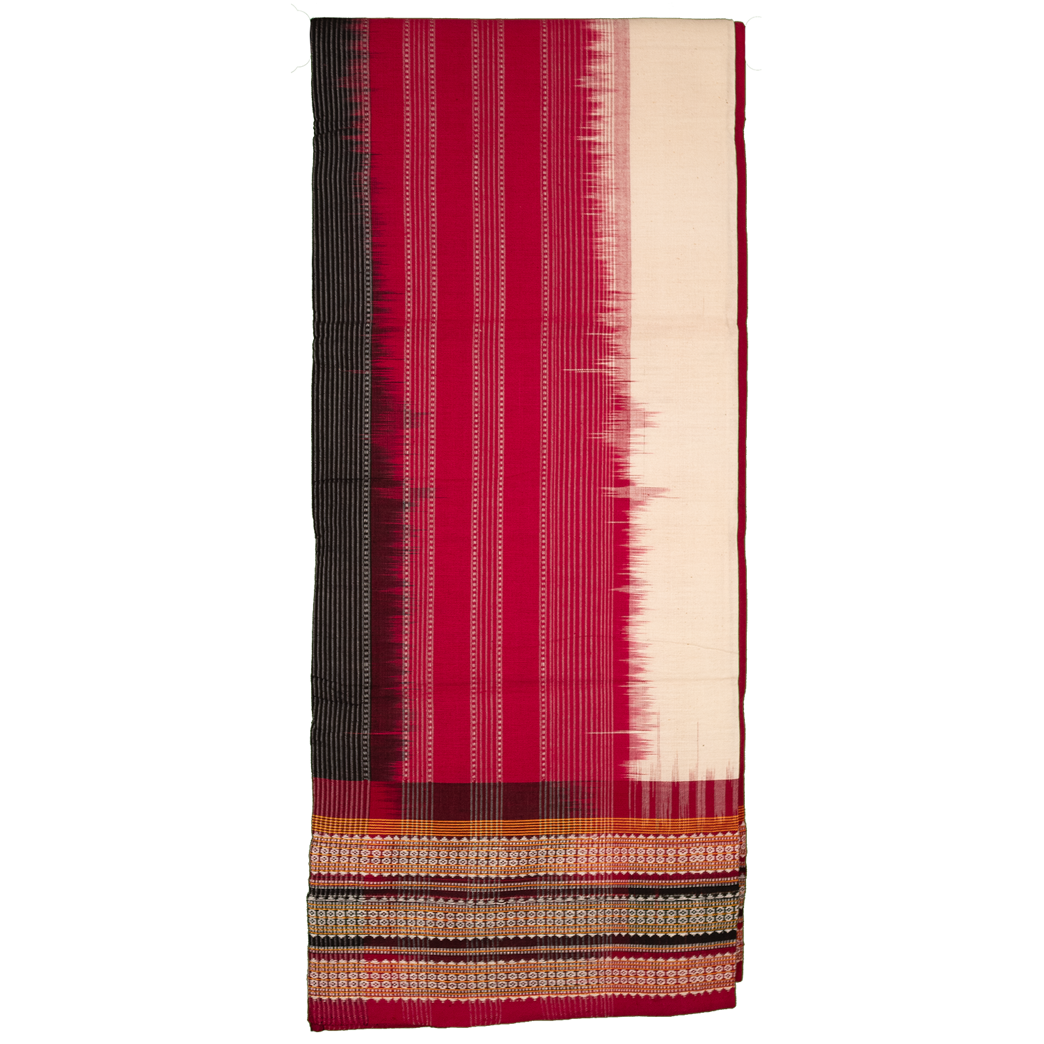 Off-White & Maroon Red Striped Kotpad Single Ikat Cotton Dupatta