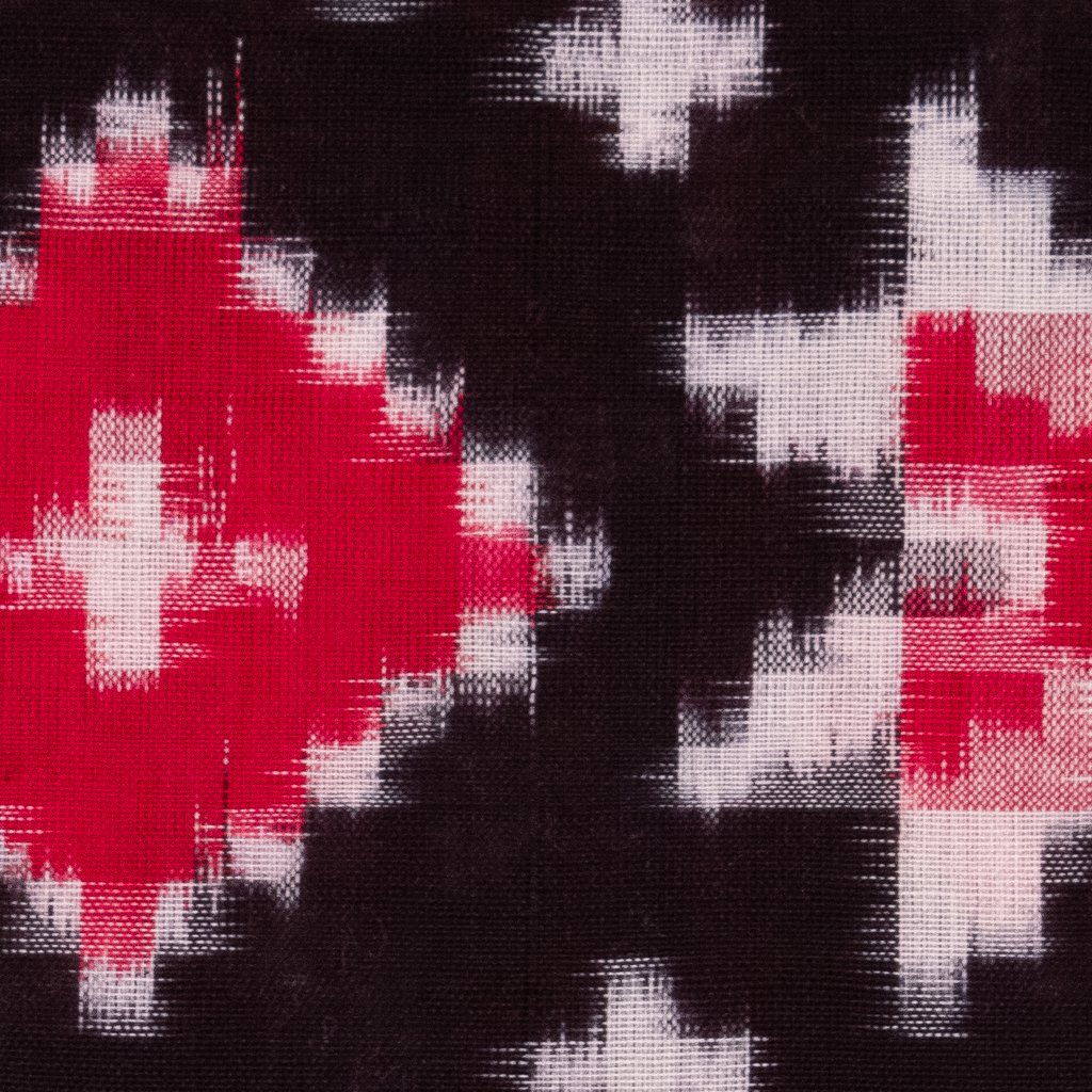 Crimson Red & Raven Black Geometric Telia Rumal Double Ikat Cotton Dupatta