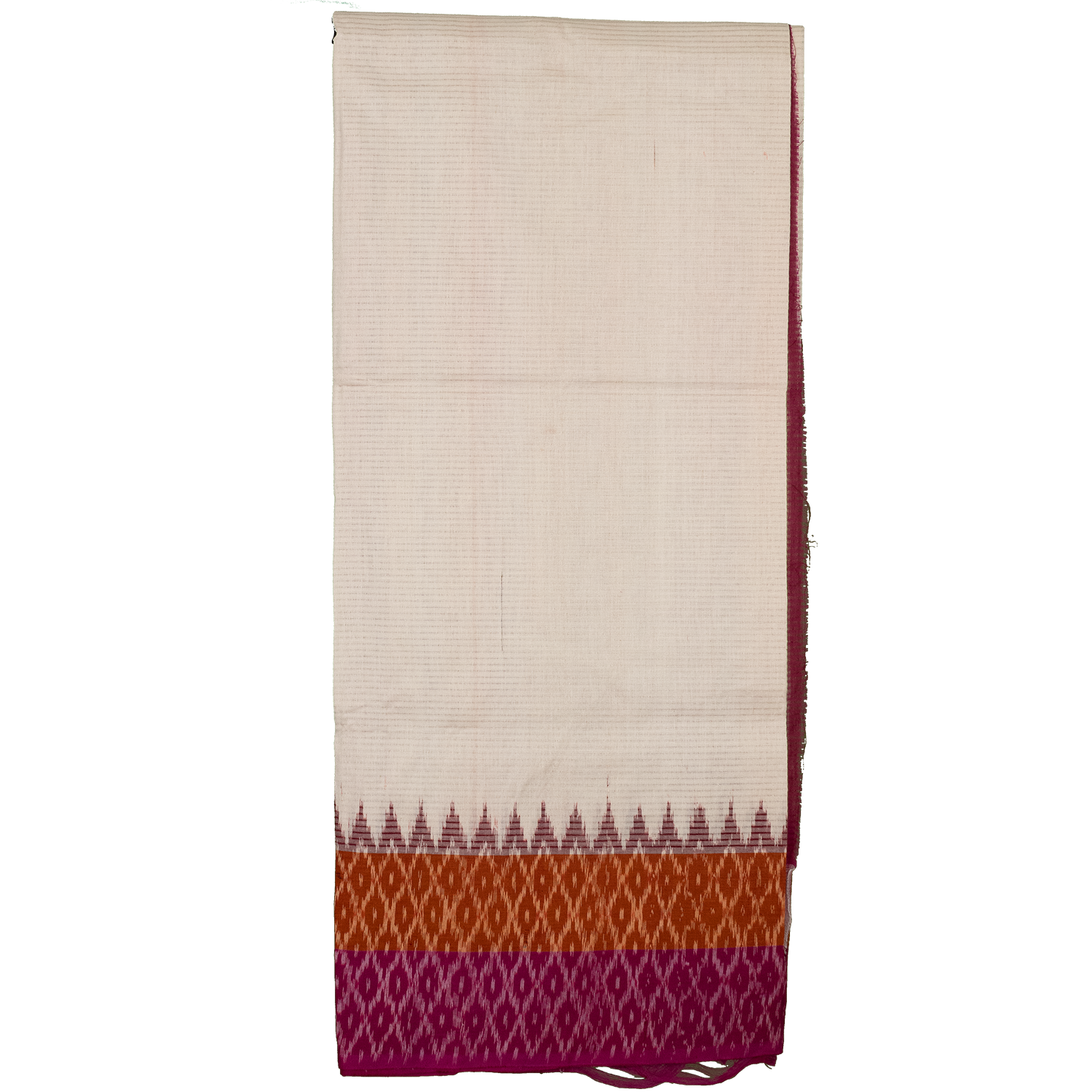 Ivory & Wine Red Temple Border Geometric Pochampally Single Ikat Cotton Dupatta
