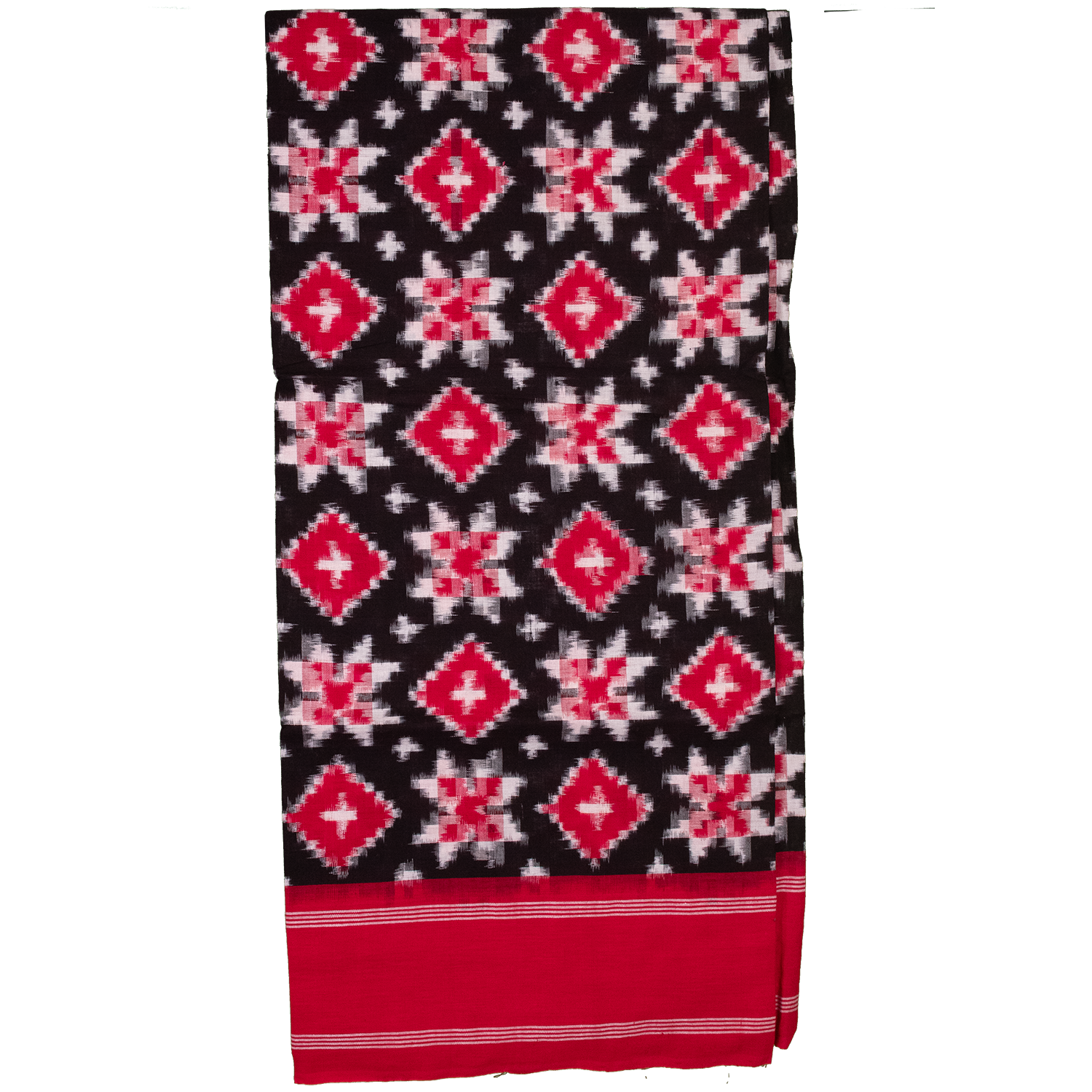 Crimson Red & Raven Black Geometric Telia Rumal Double Ikat Cotton Dupatta