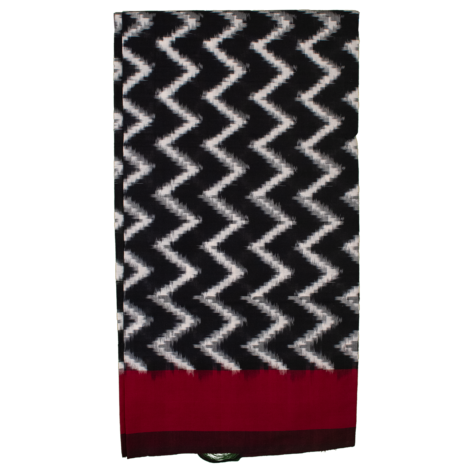 Crimson Red & Charcoal Black Zigzag Geometric Sambalpuri Single Ikat Cotton Dupatta