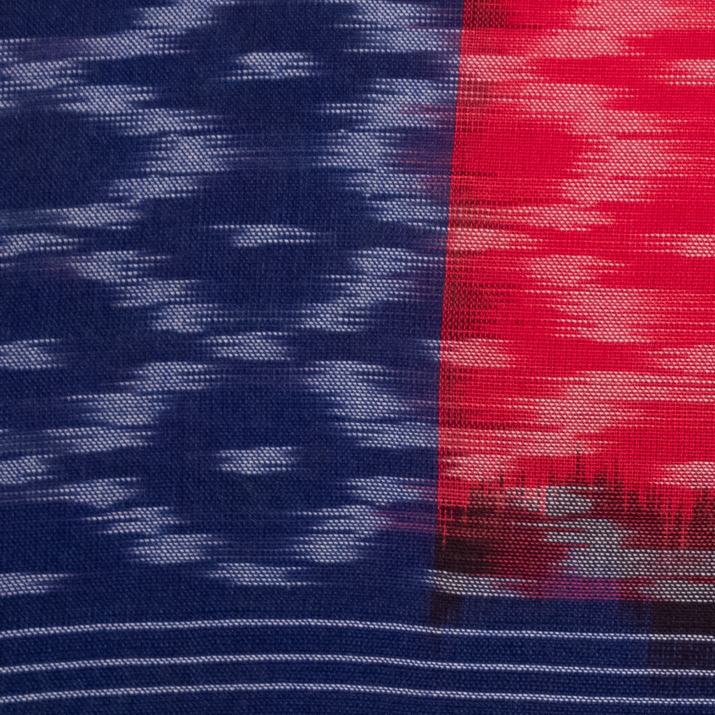 Navy Blue & Crimson Red Geometric Diamond Pochampally Single Ikat Cotton Dupatta