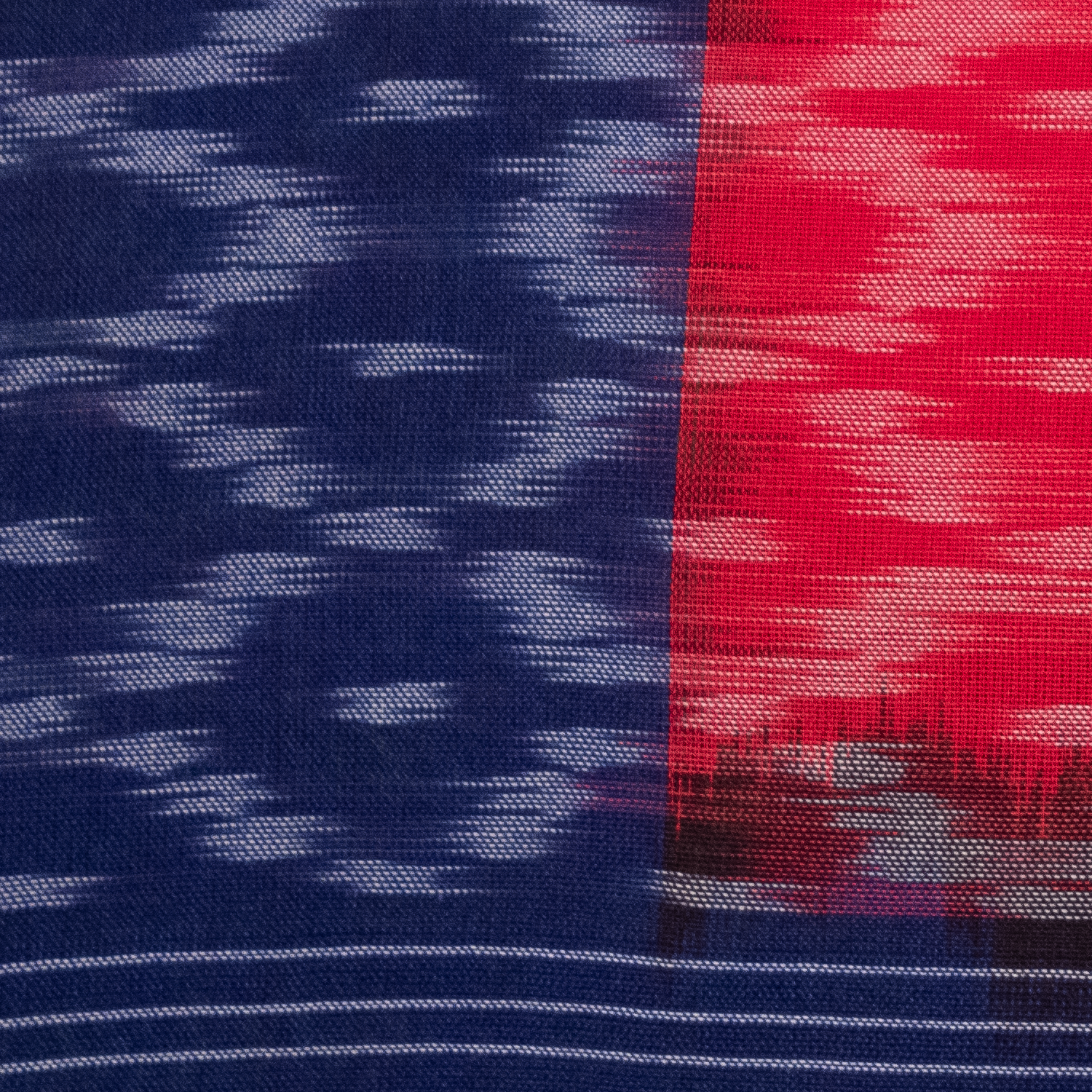 Navy Blue & Crimson Red Geometric Diamond Pochampally Single Ikat Cotton Dupatta