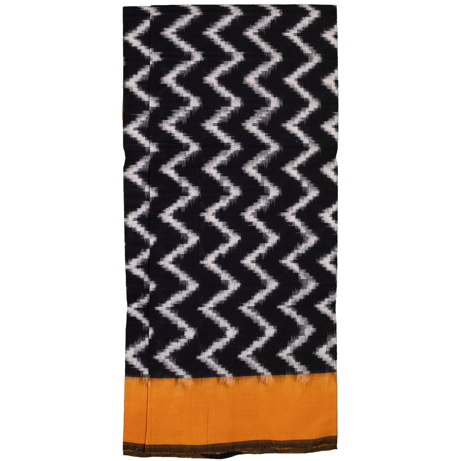Ochre Yellow & Jet Black Chevron Pochampally Single Ikat Cotton Dupatta