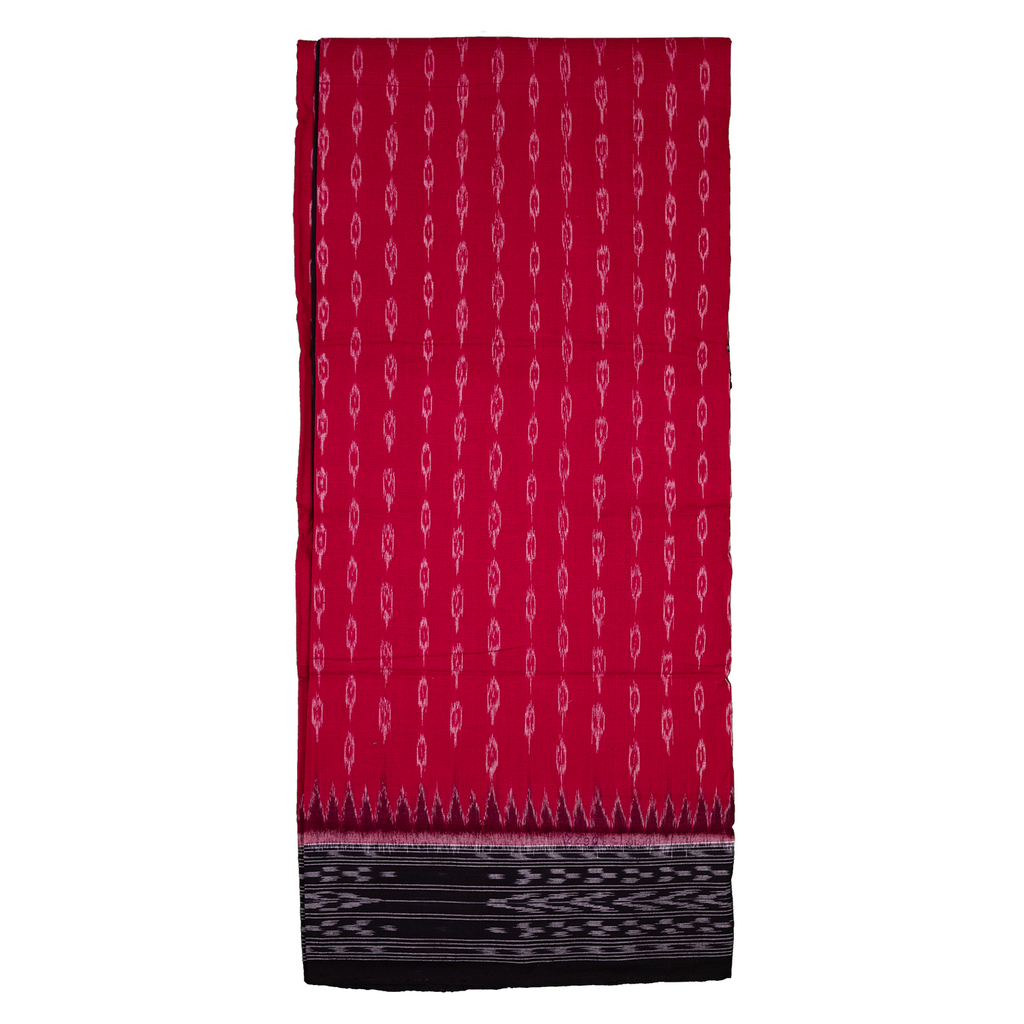 Magenta Pink & Raven Black Traditional Geometric Sambalpuri Double Ikat Cotton Dupatta