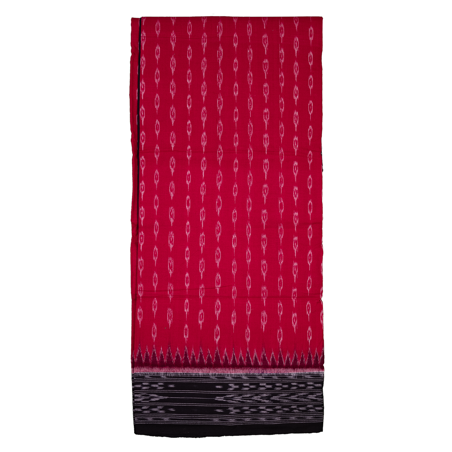 Magenta Pink & Raven Black Traditional Geometric Sambalpuri Double Ikat Cotton Dupatta