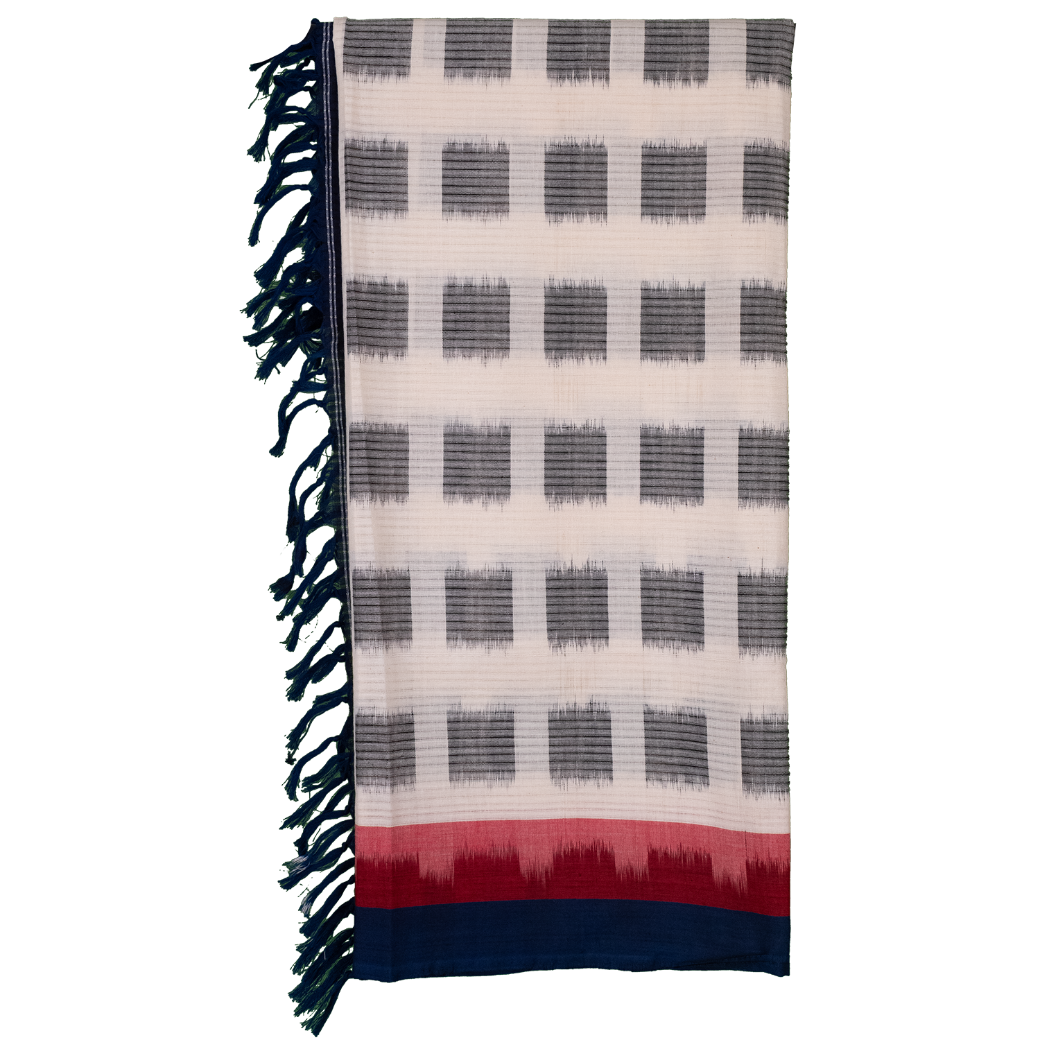 Indigo Blue & Pristine White Grid Sambalpuri Single Ikat Cotton Dupatta