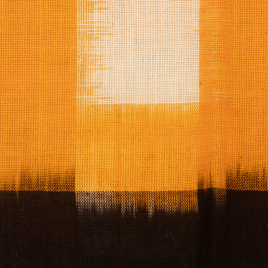 Marigold Orange & Jet Black Geometric Square Pochampally Single Ikat Cotton Dupatta