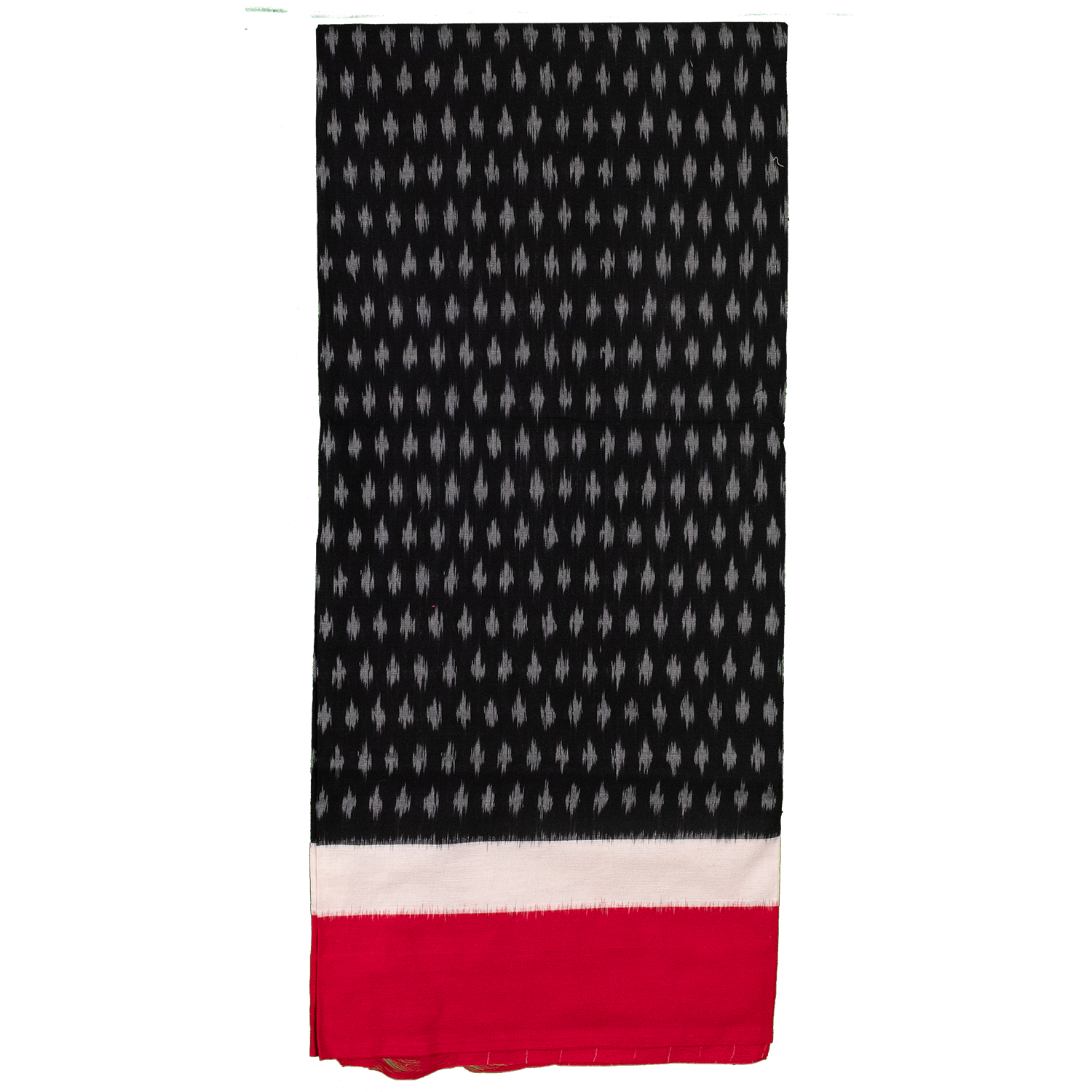 Jet Black & Cherry Red Star Geometric Sambalpuri Single Ikat Cotton Dupatta