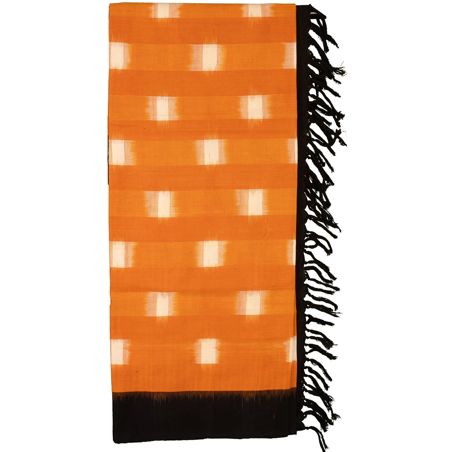 Saffron Orange & Jet Black Grid Geometric Pochampally Single Ikat Cotton Dupatta