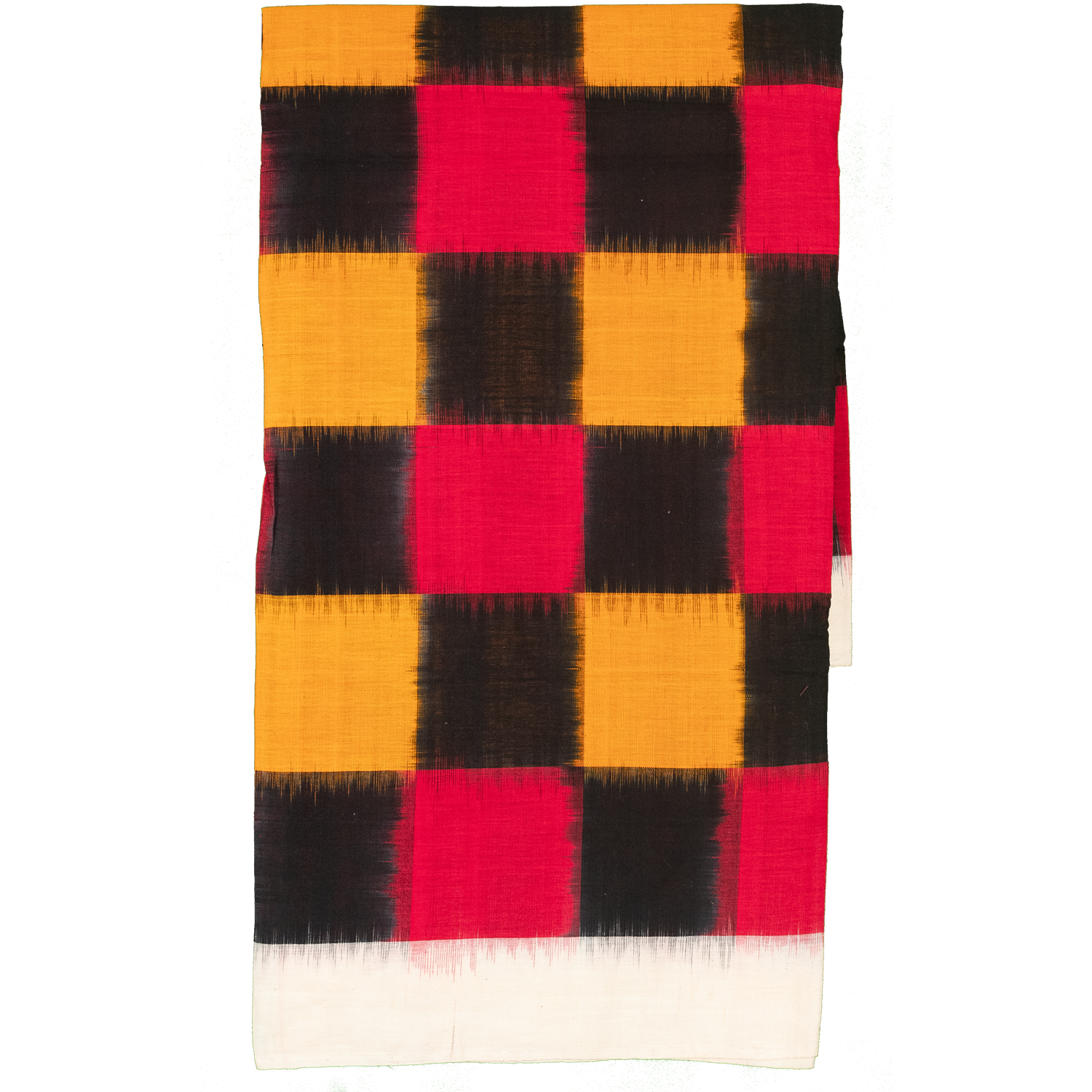 Crimson Red & Charcoal Black Checkered Grid Pochampally Double Ikat Cotton Dupatta