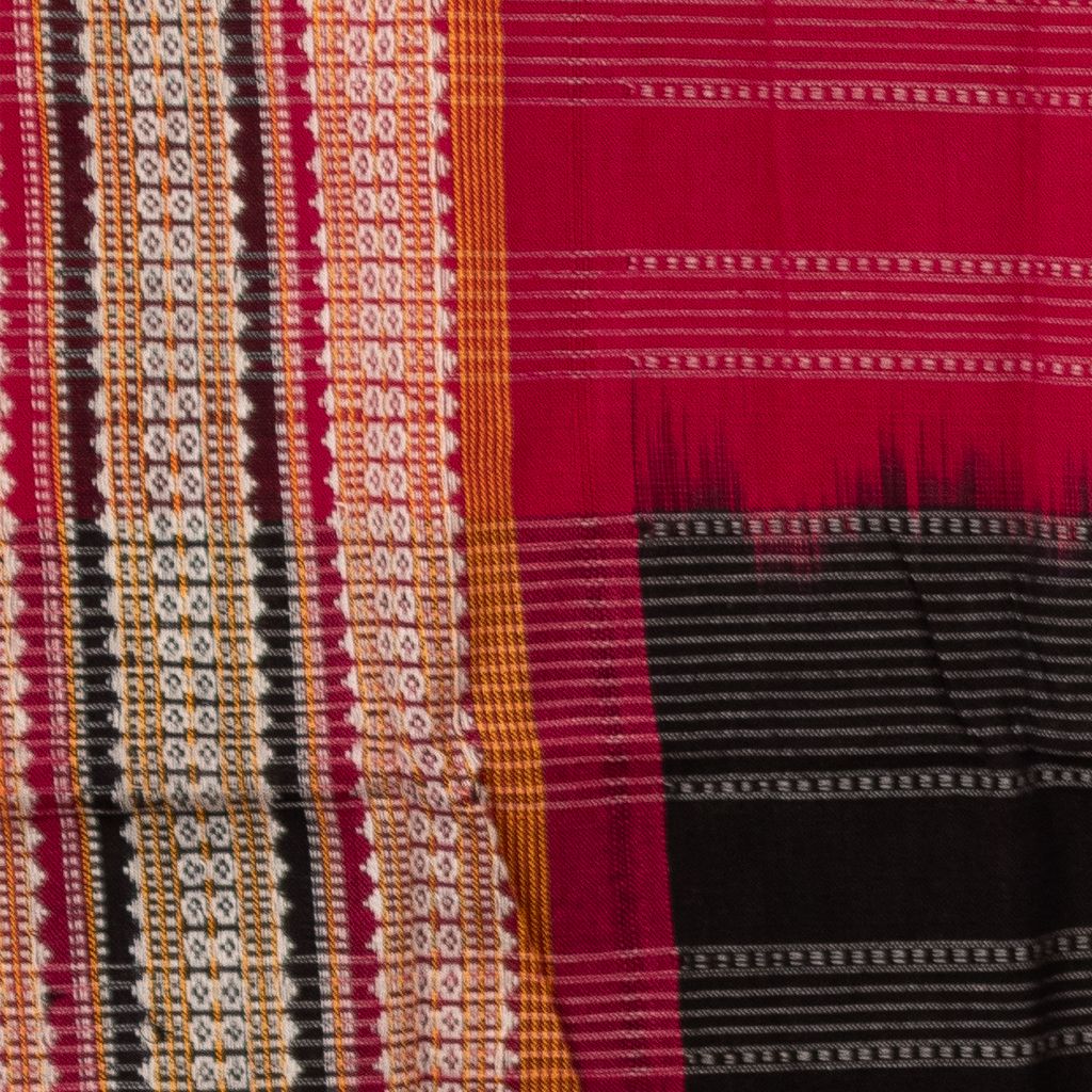 Off-White & Maroon Red Striped Kotpad Single Ikat Cotton Dupatta