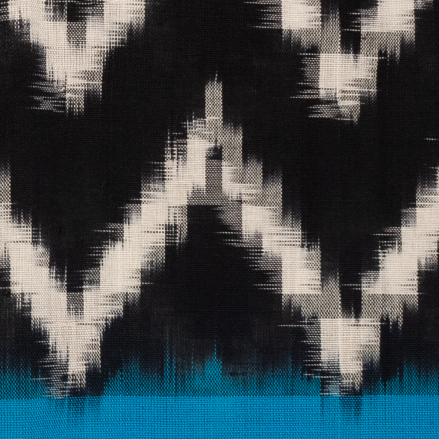 Cyan Blue & Coal Black Zigzag Pochampally Single Ikat Cotton Dupatta