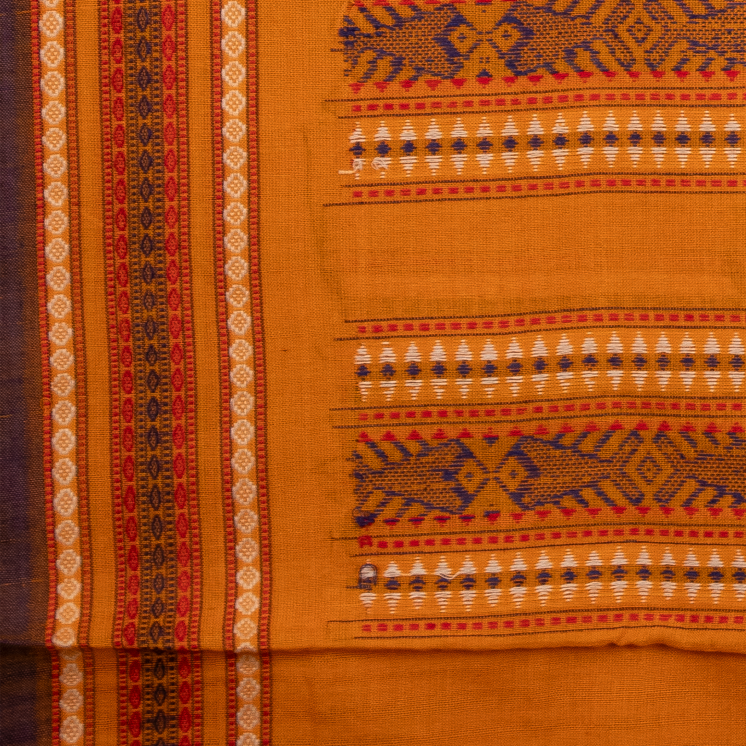 Mustard Yellow & Purple Fish Motif Sambalpuri Single Ikat Cotton Dupatta