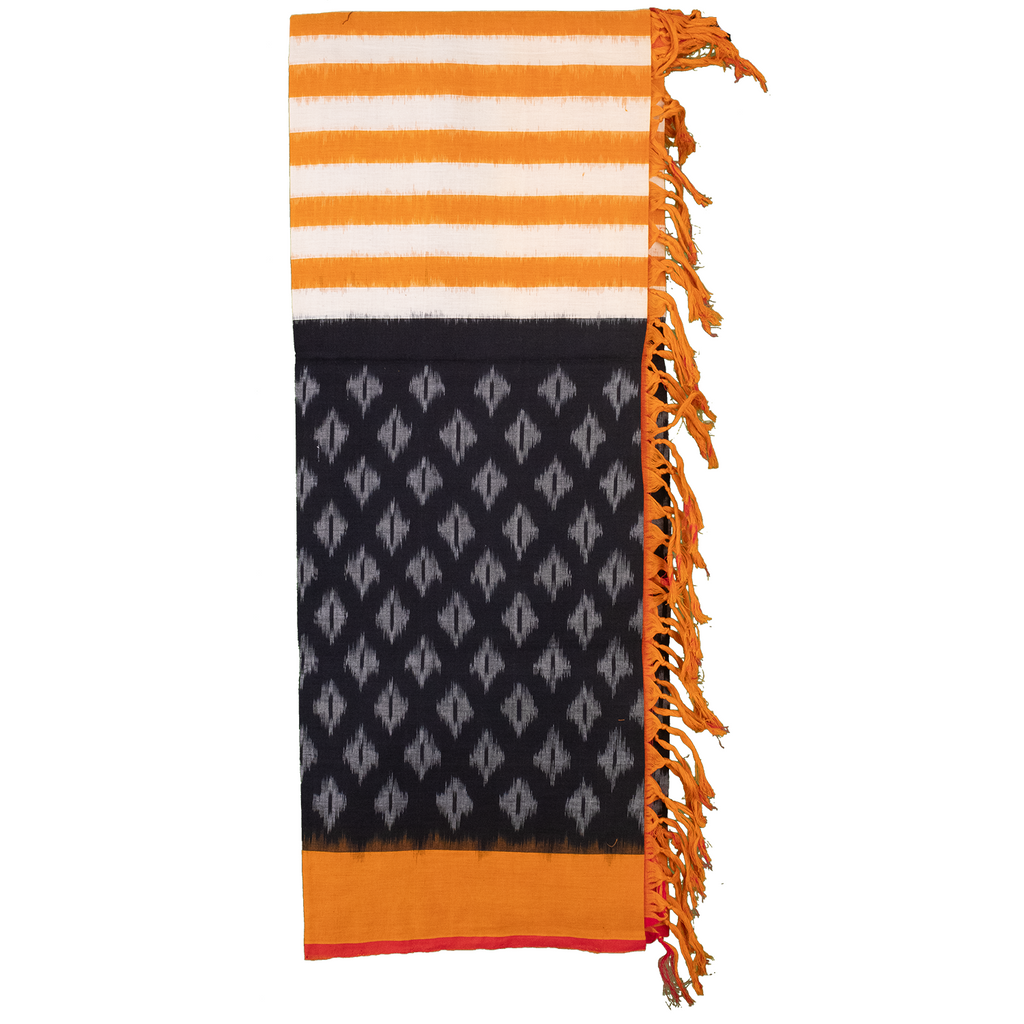 Black & Mustard Yellow Geometric Sambalpuri Single Ikat Cotton Dupatta
