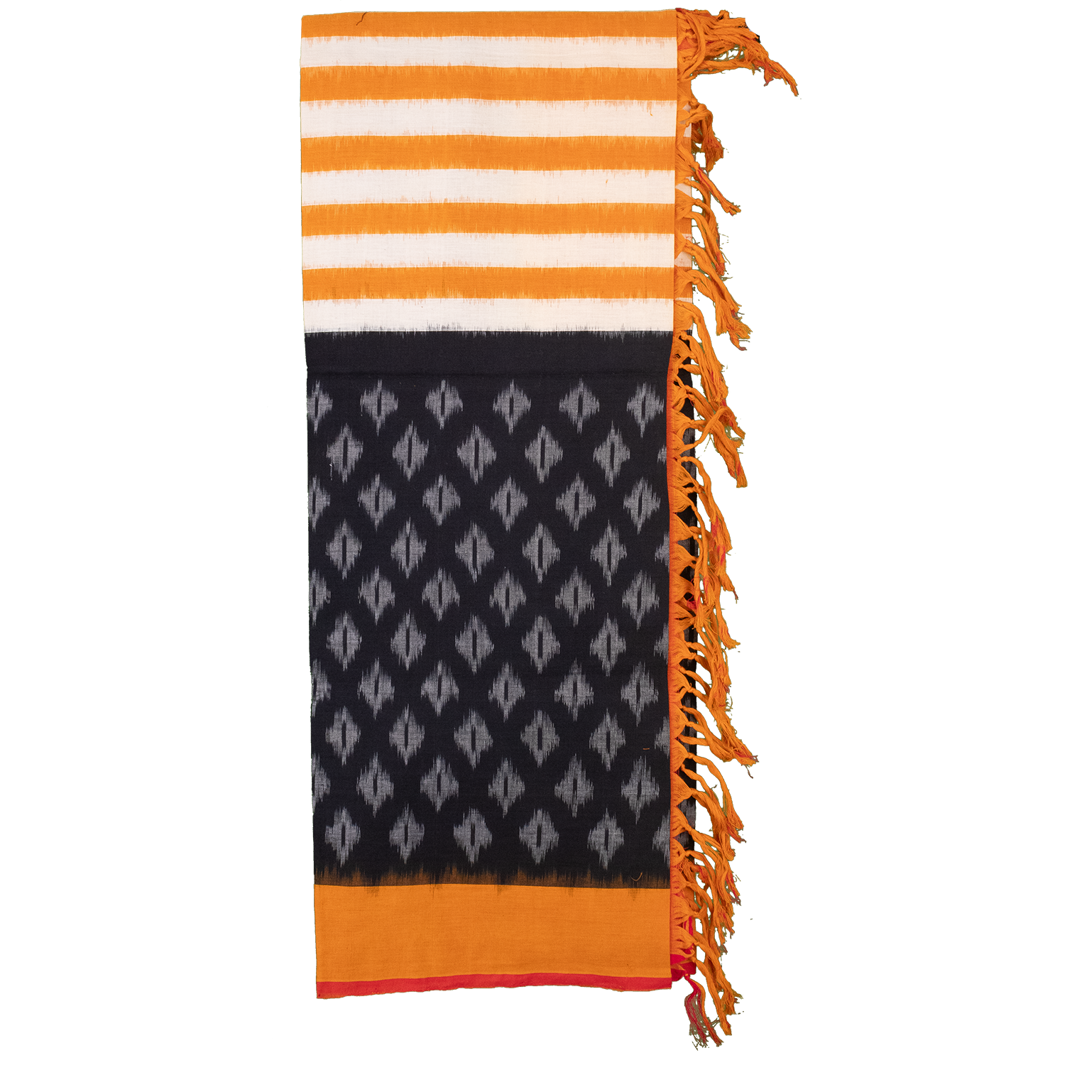 Black & Mustard Yellow Geometric Sambalpuri Single Ikat Cotton Dupatta