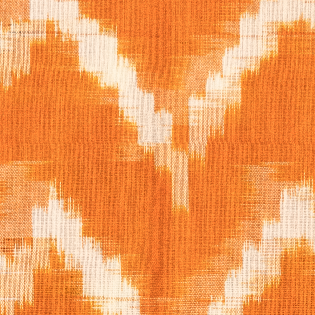 Pumpkin Orange & Coal Black Zigzag Pochampally Single Ikat Cotton Dupatta