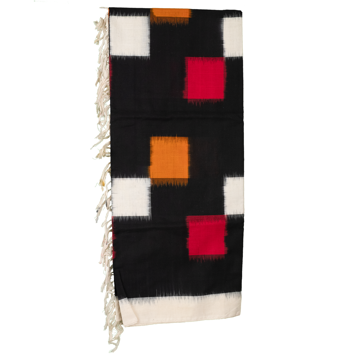 Jet Black & Madder Red Geometric Telia Rumal Double Ikat Cotton Dupatta