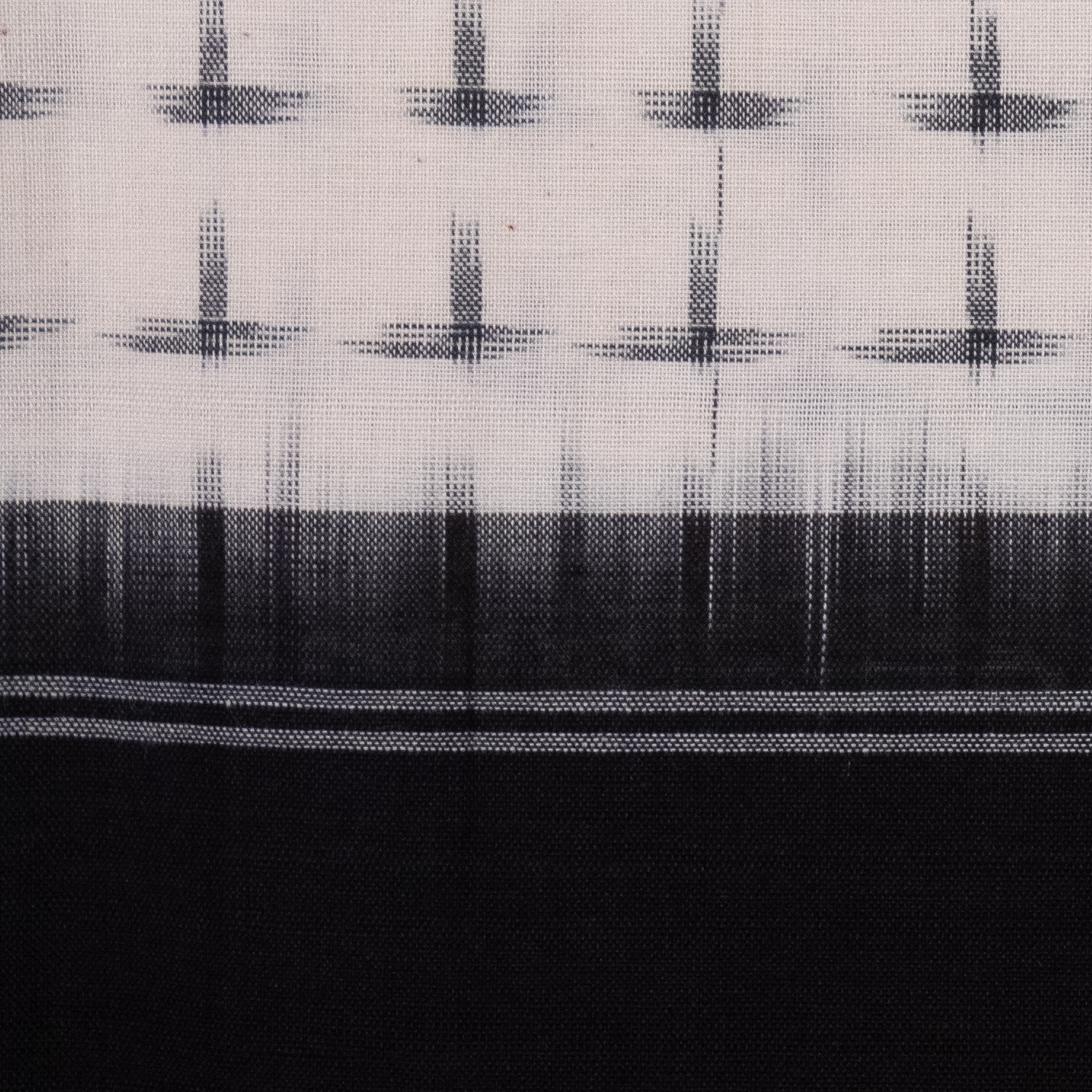 Ivory White & Jet Black Geometric Cross Sambalpuri Single Ikat Cotton Dupatta