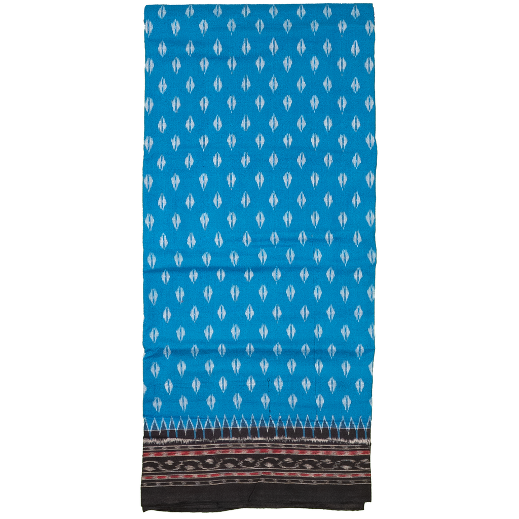 Cerulean Blue & Jet Black Geometric Sambalpuri Single Ikat Cotton Dupatta