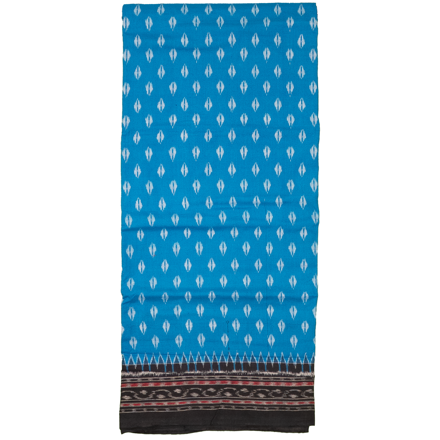 Cerulean Blue & Jet Black Geometric Sambalpuri Single Ikat Cotton Dupatta