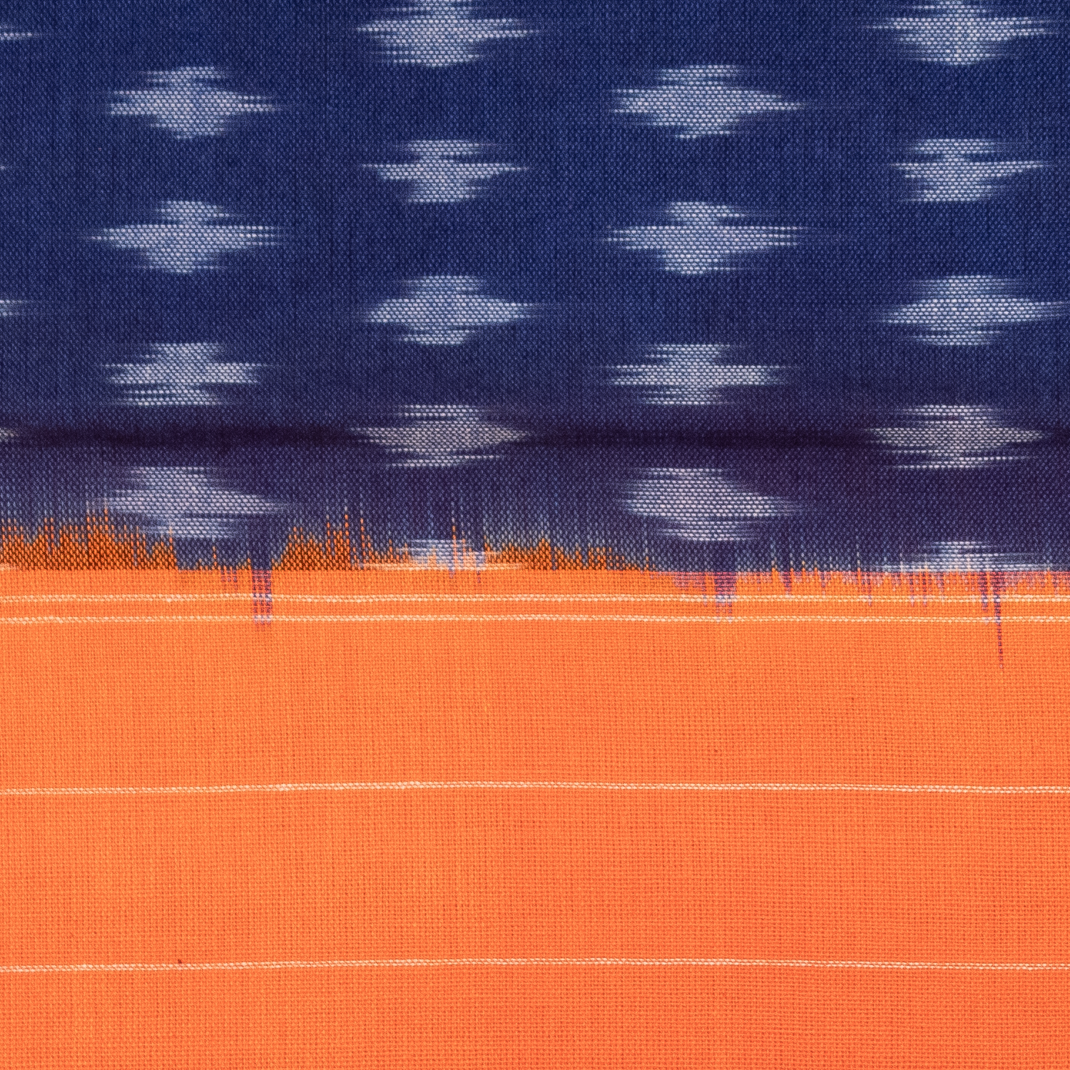 Navy Blue & Bright Orange Geometric Pochampally Single Ikat Cotton Dupatta