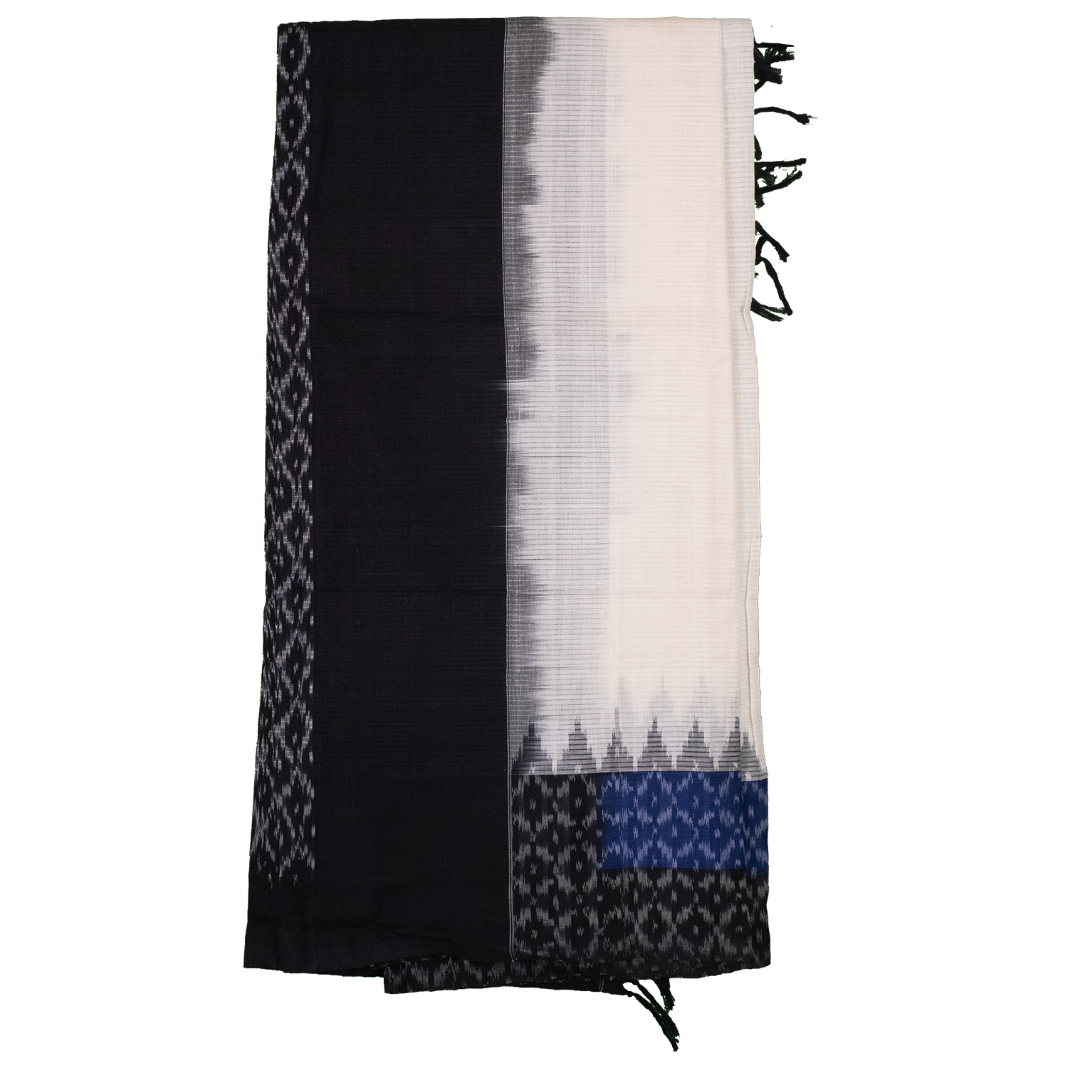 Off-White & Midnight Black Geometric Sambalpuri Single Ikat Cotton Dupatta