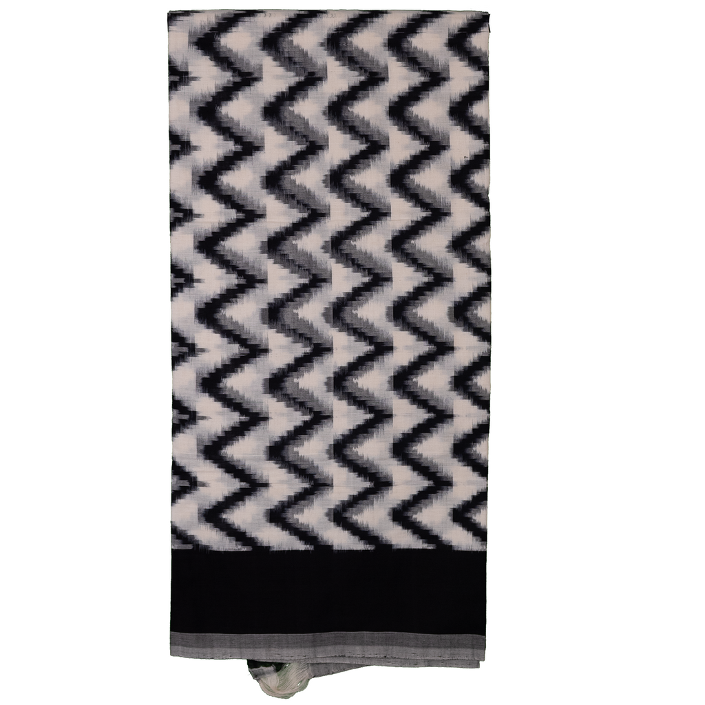 Ethnica Black & White Ikat Zig-Zag Handloom Dupatta