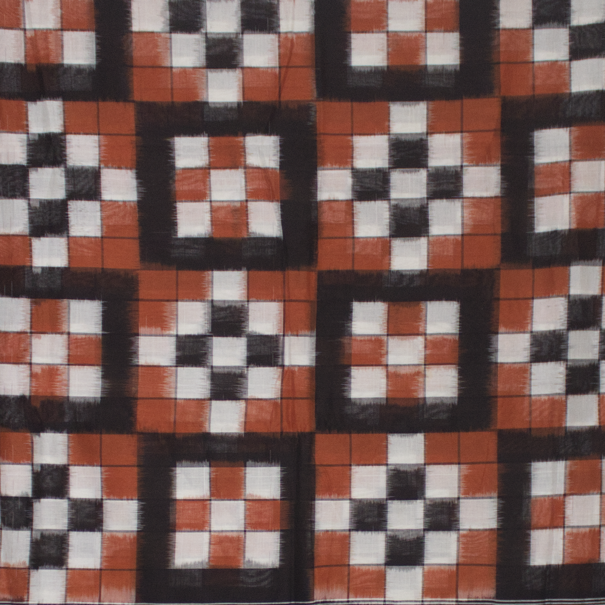 Ethnica Handwoven Ikat Checkered Cotton Saree - Black & Rust