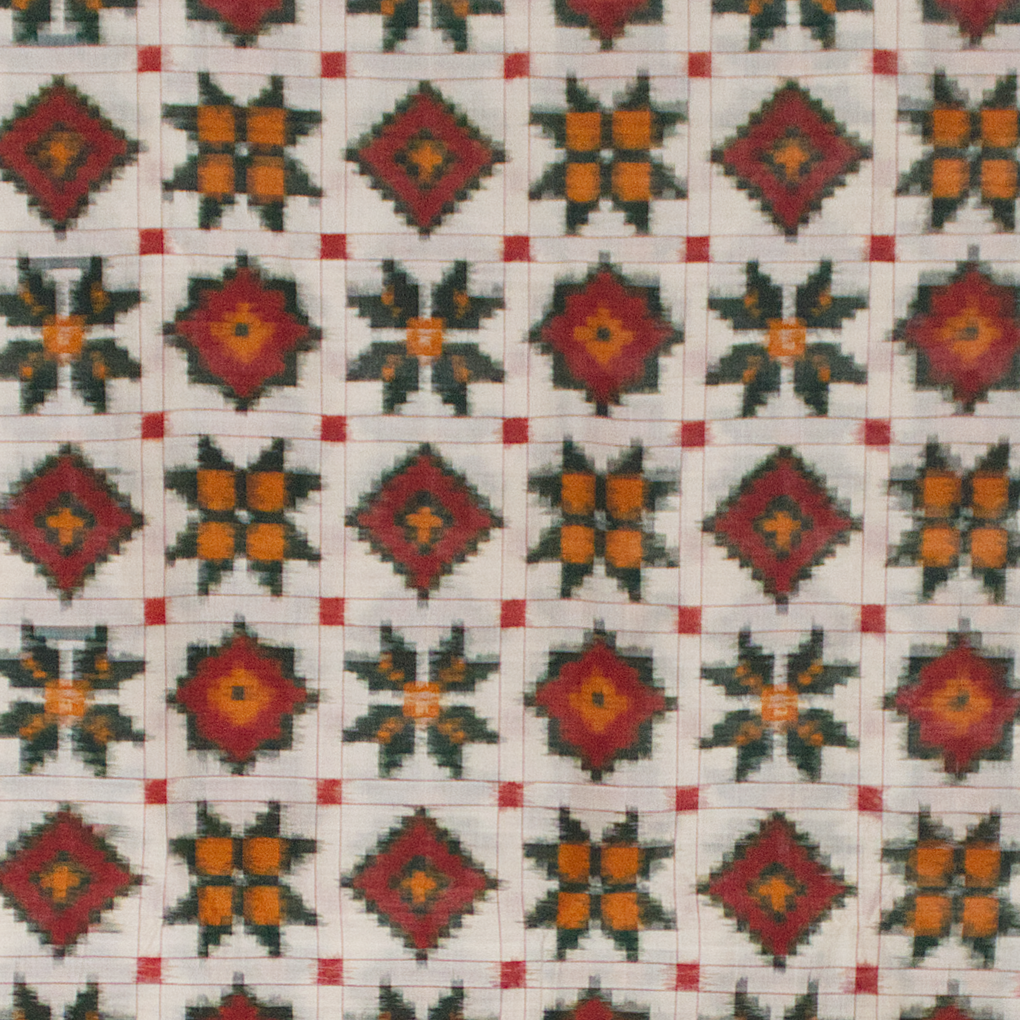 Off White & Crimson Red Floral Grid Telia Rumal Double Ikat Cotton Saree