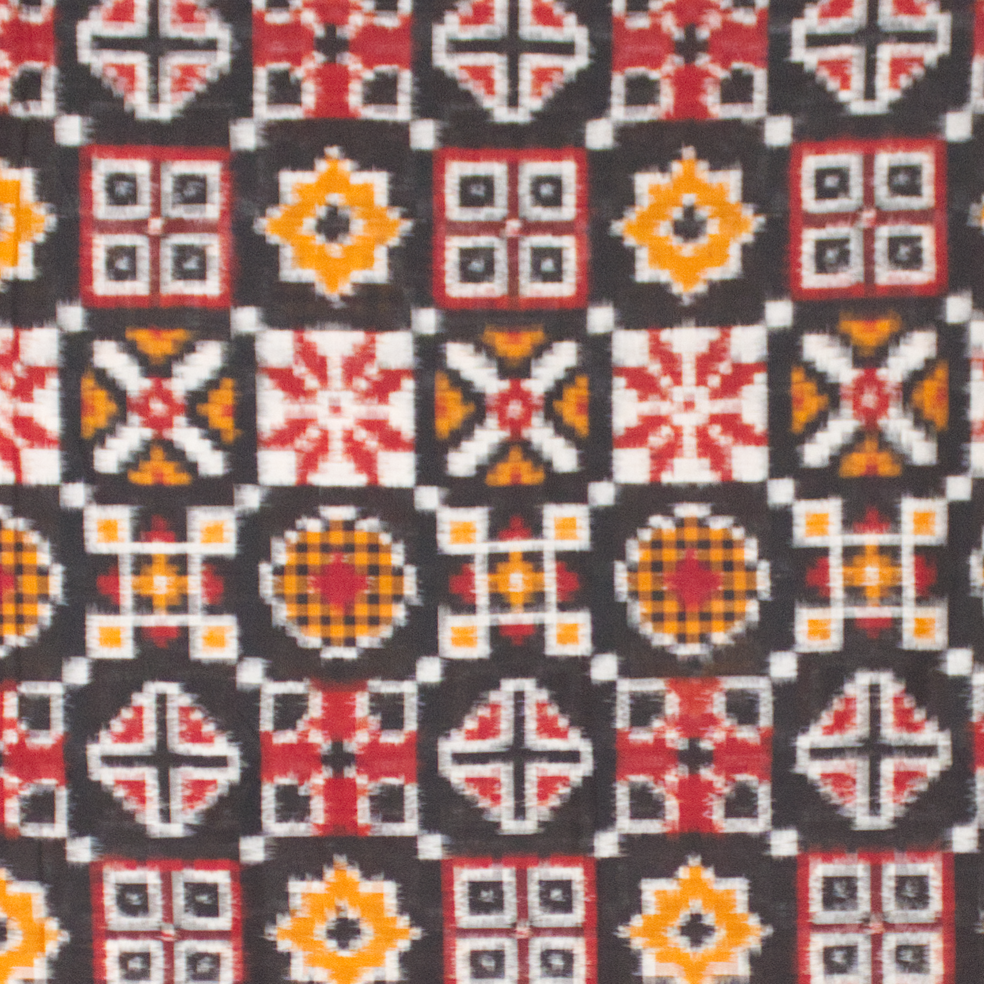 Charcoal Black & Madder Red Geometric Sambalpuri Double Ikat Cotton Saree