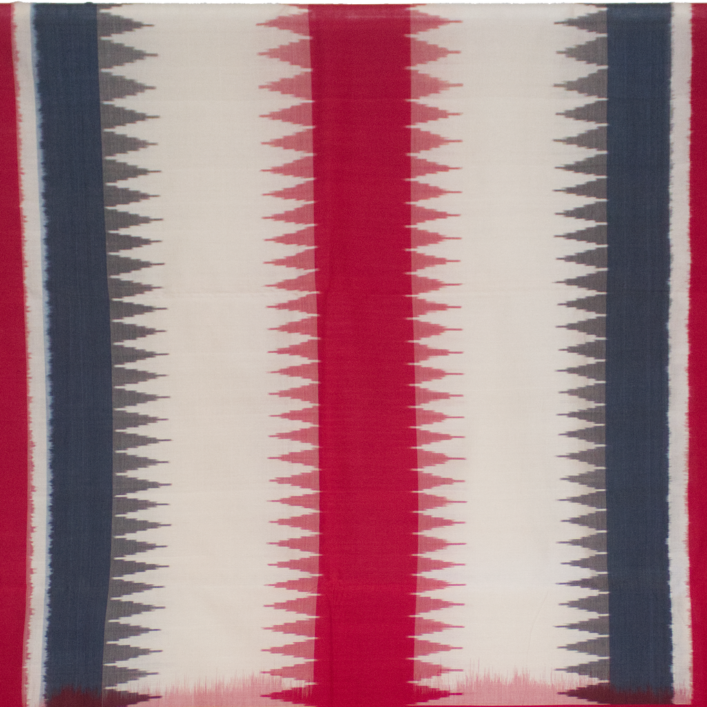 Crimson Red & Off-White Geometric Striped Sambalpuri Single Ikat Cotton Saree