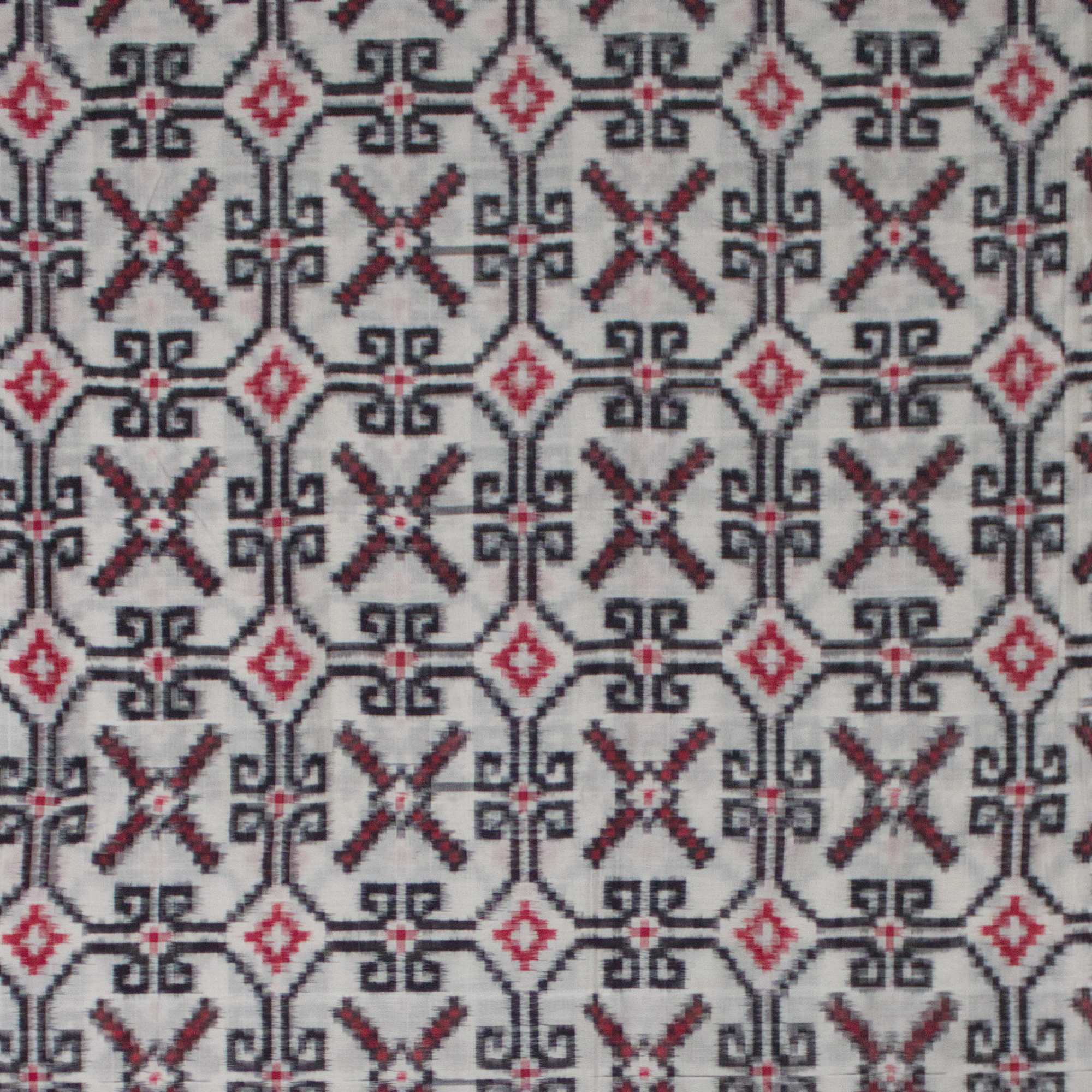 Off-White & Crimson Red Geometric Grid Telia Rumal Double Ikat Cotton Saree