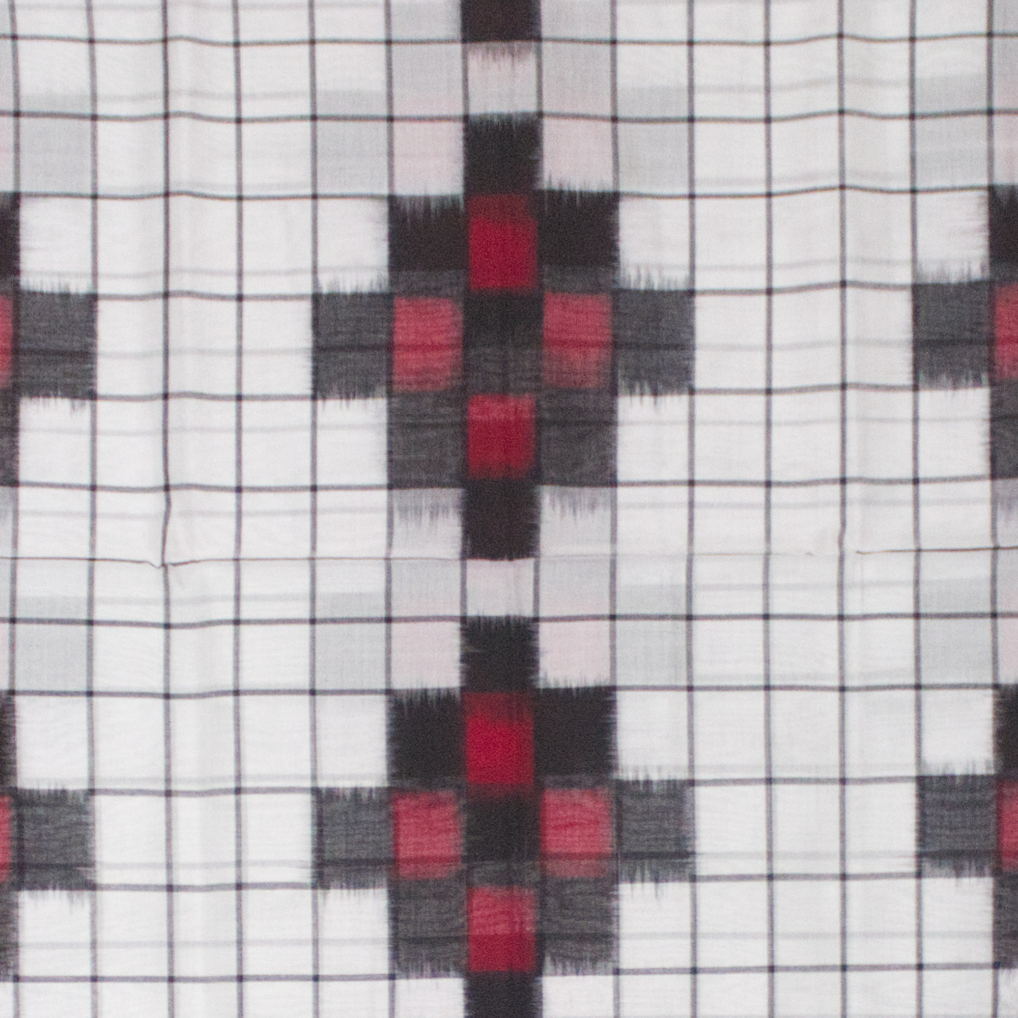 Pearl White & Crimson Red Geometric Sambalpuri Double Ikat Cotton Saree