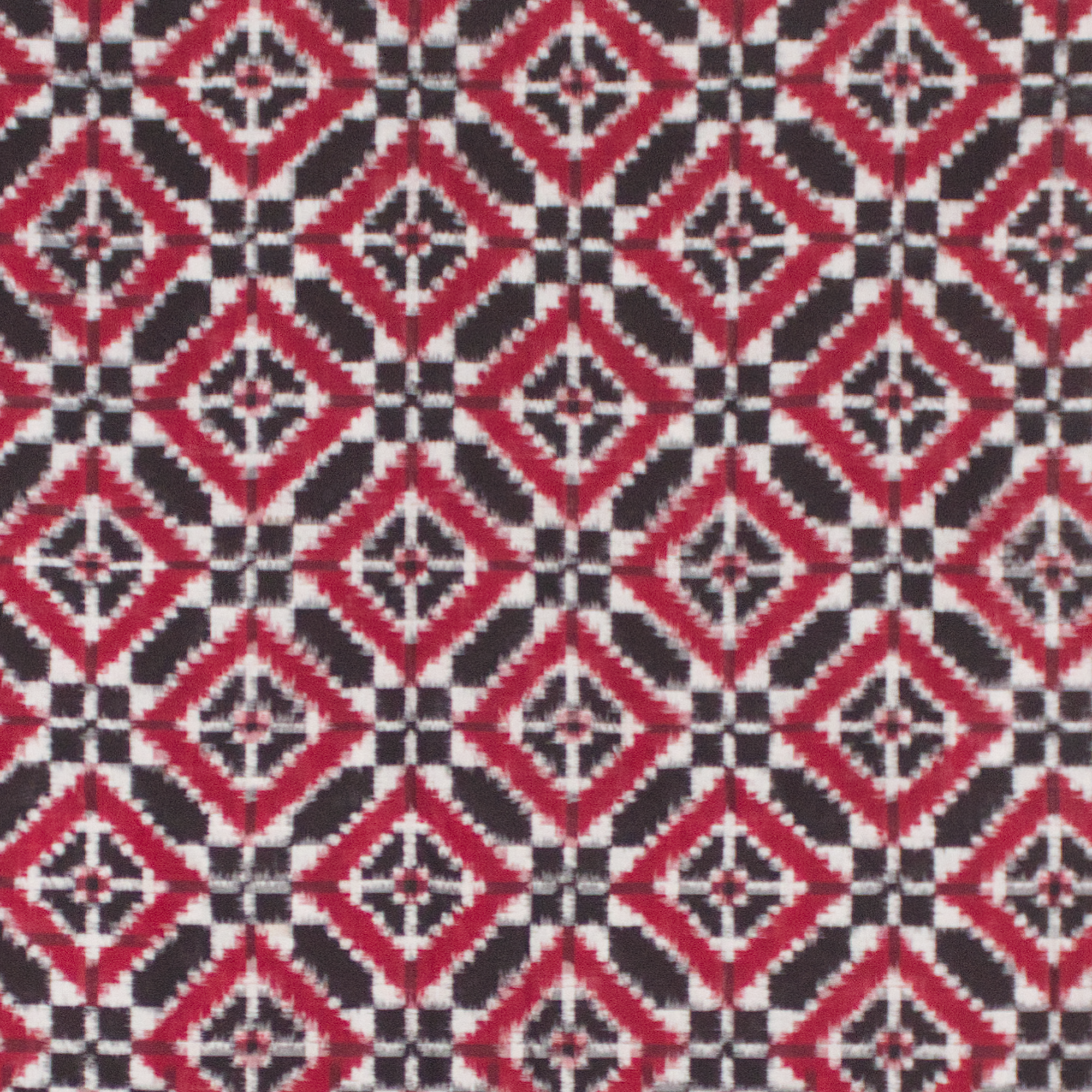 Crimson Red & Jet Black Geometric Grid Telia Rumal Double Ikat Cotton Saree