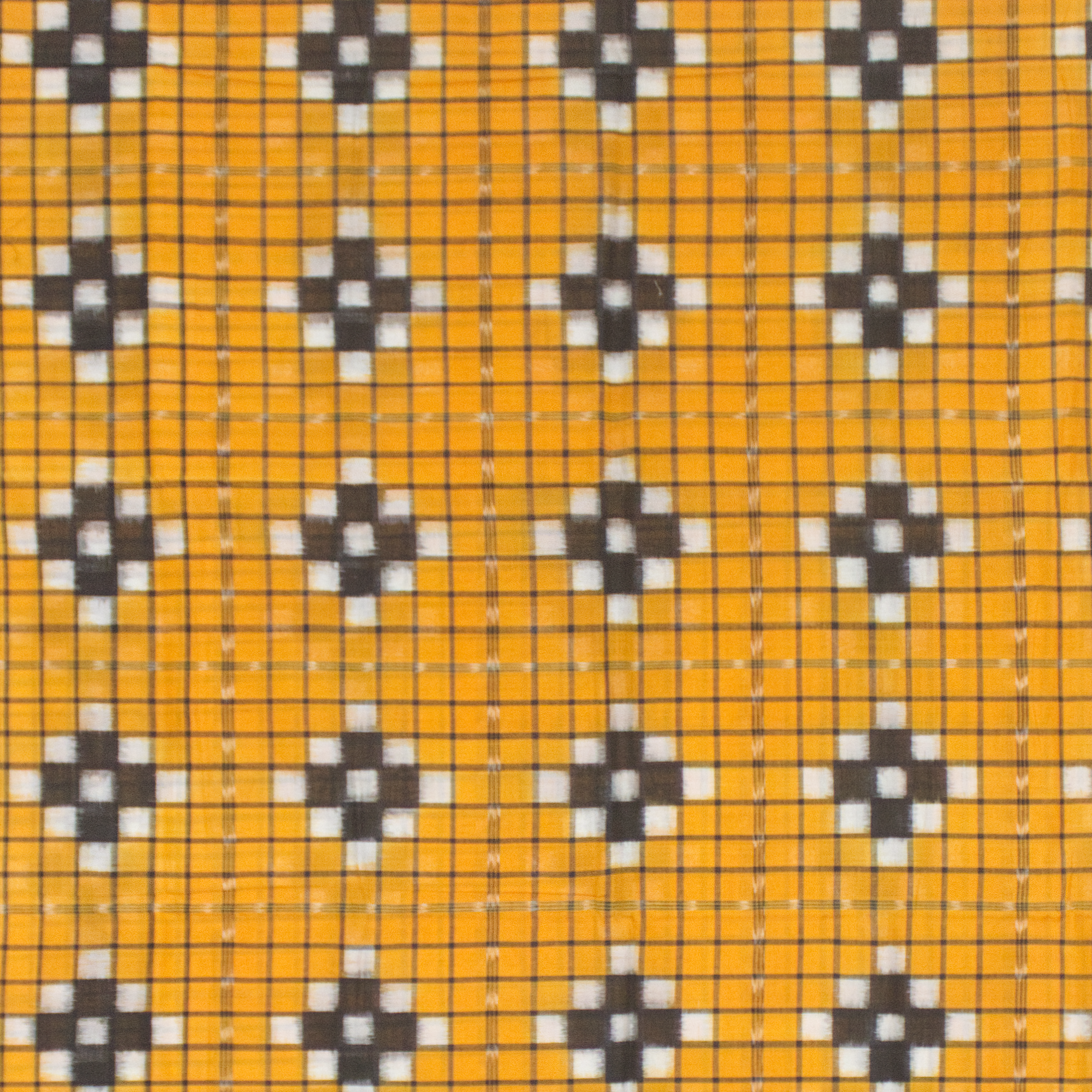 Mustard Yellow & Charcoal Black Grid Motif Sambalpuri Double Ikat Cotton Saree