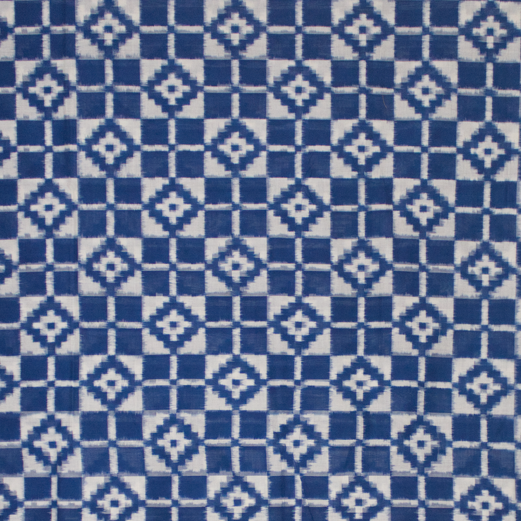 Ethnica Indigo Blue & White Diamond Ikat Handloom Fabric