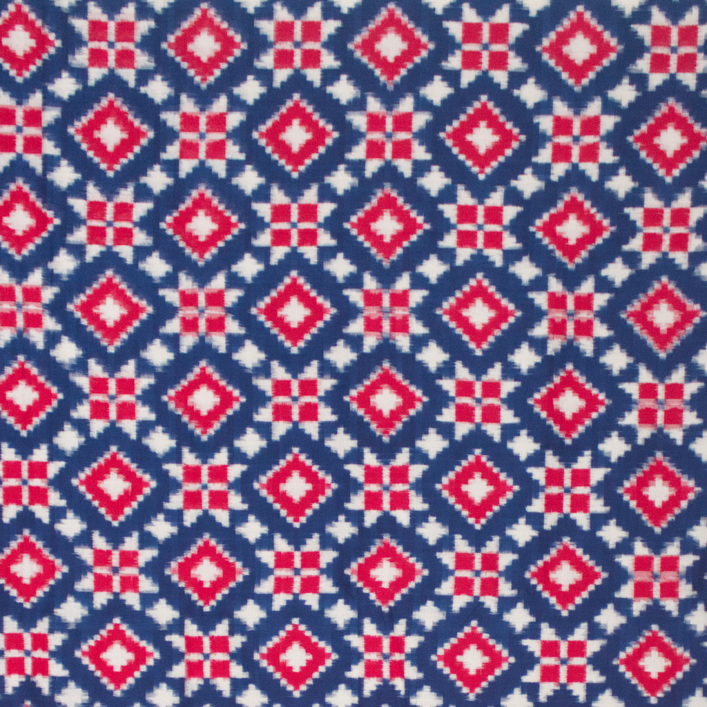 Indigo Blue & Crimson Red Geometric Pochampally Double Ikat Cotton Saree