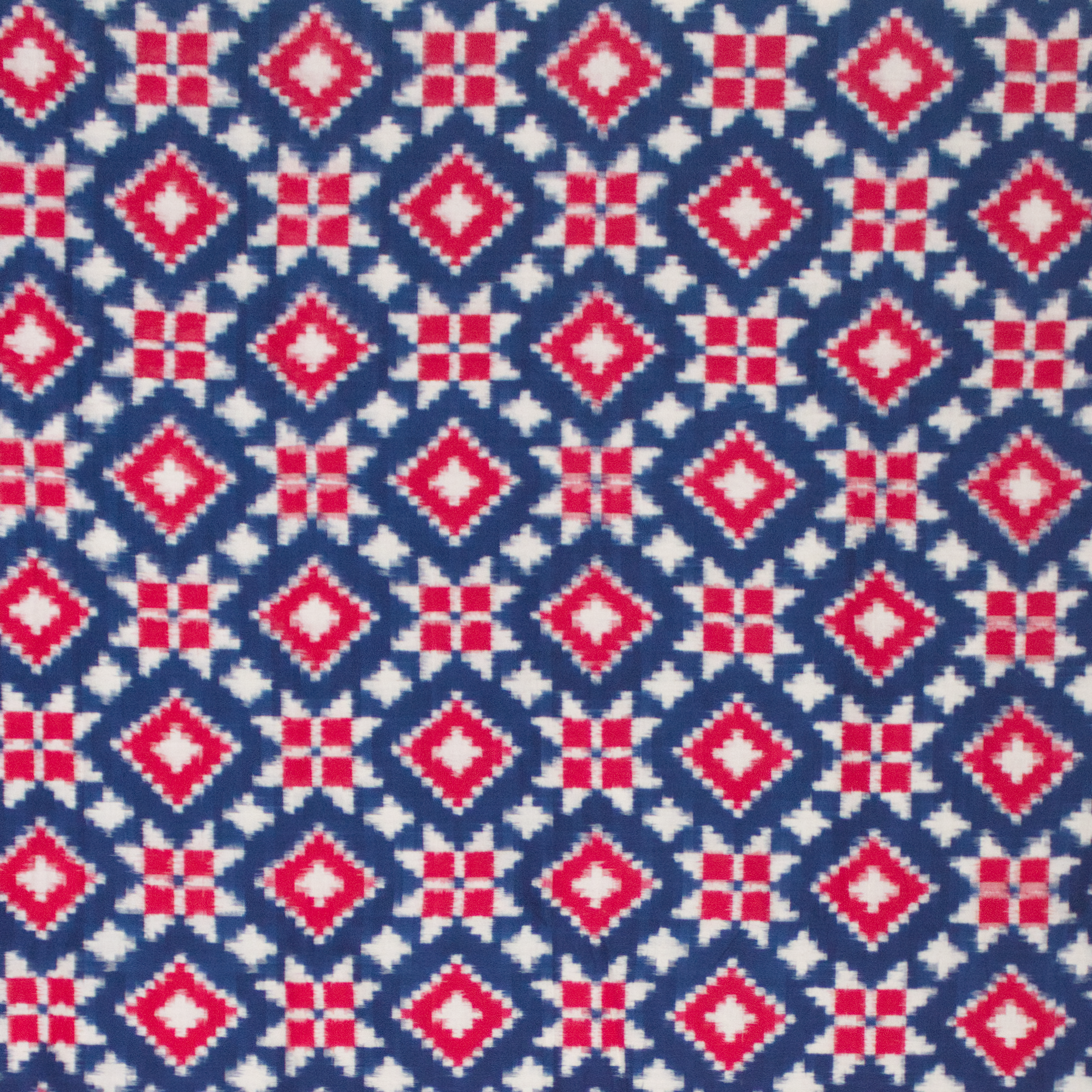 Indigo Blue & Crimson Red Geometric Pochampally Double Ikat Cotton Saree