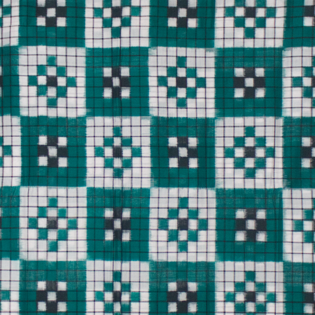 Ethnica Handloom Teal & White Ikat Saree with Maroon Border