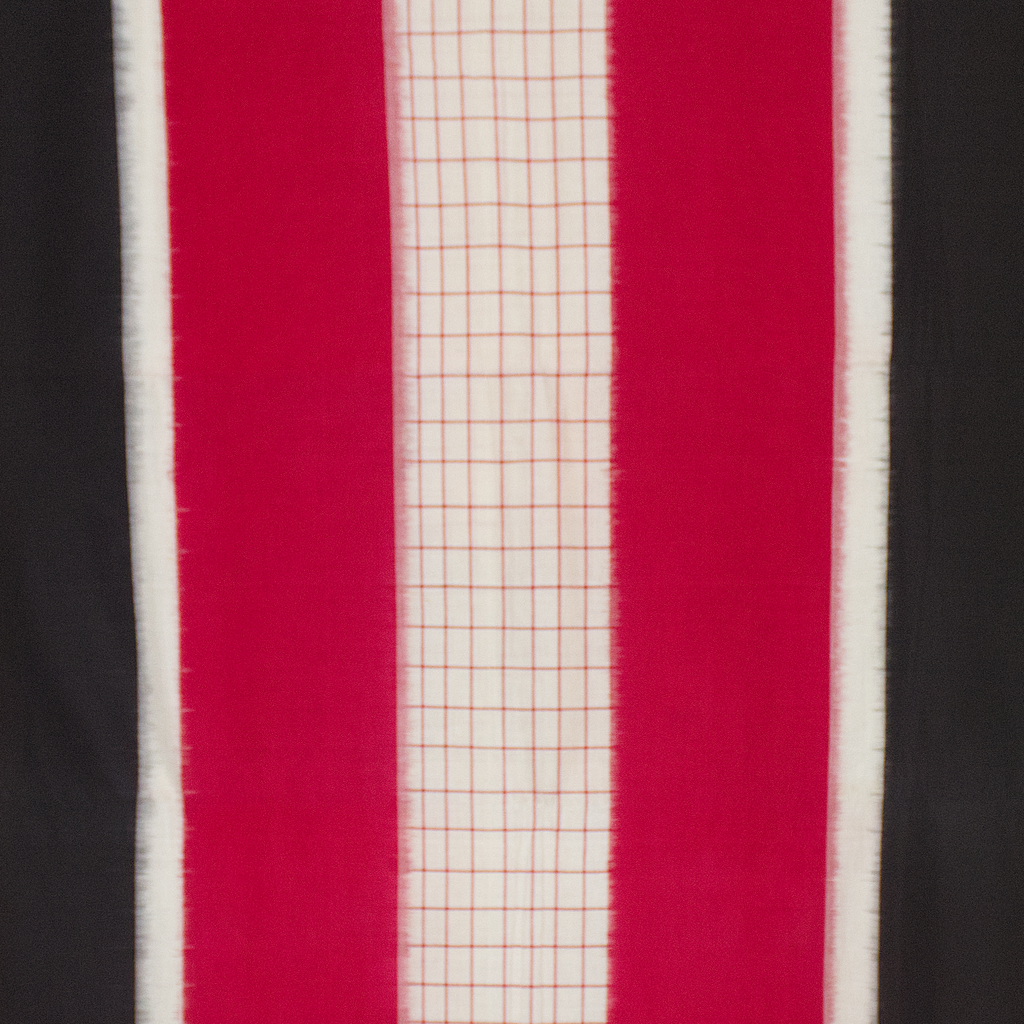 Crimson Red & Jet Black Geometric Grid Telia Rumal Double Ikat Cotton Saree