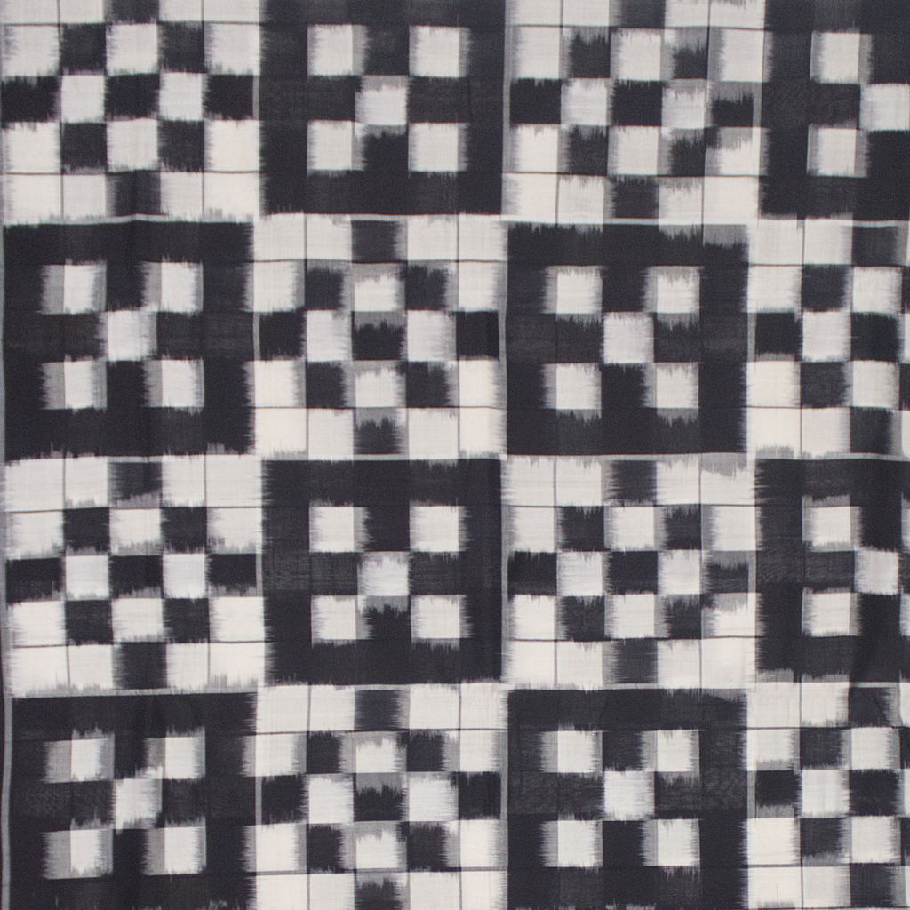Midnight Black & Ivory White Grid Telia Rumal Double Ikat Cotton Saree
