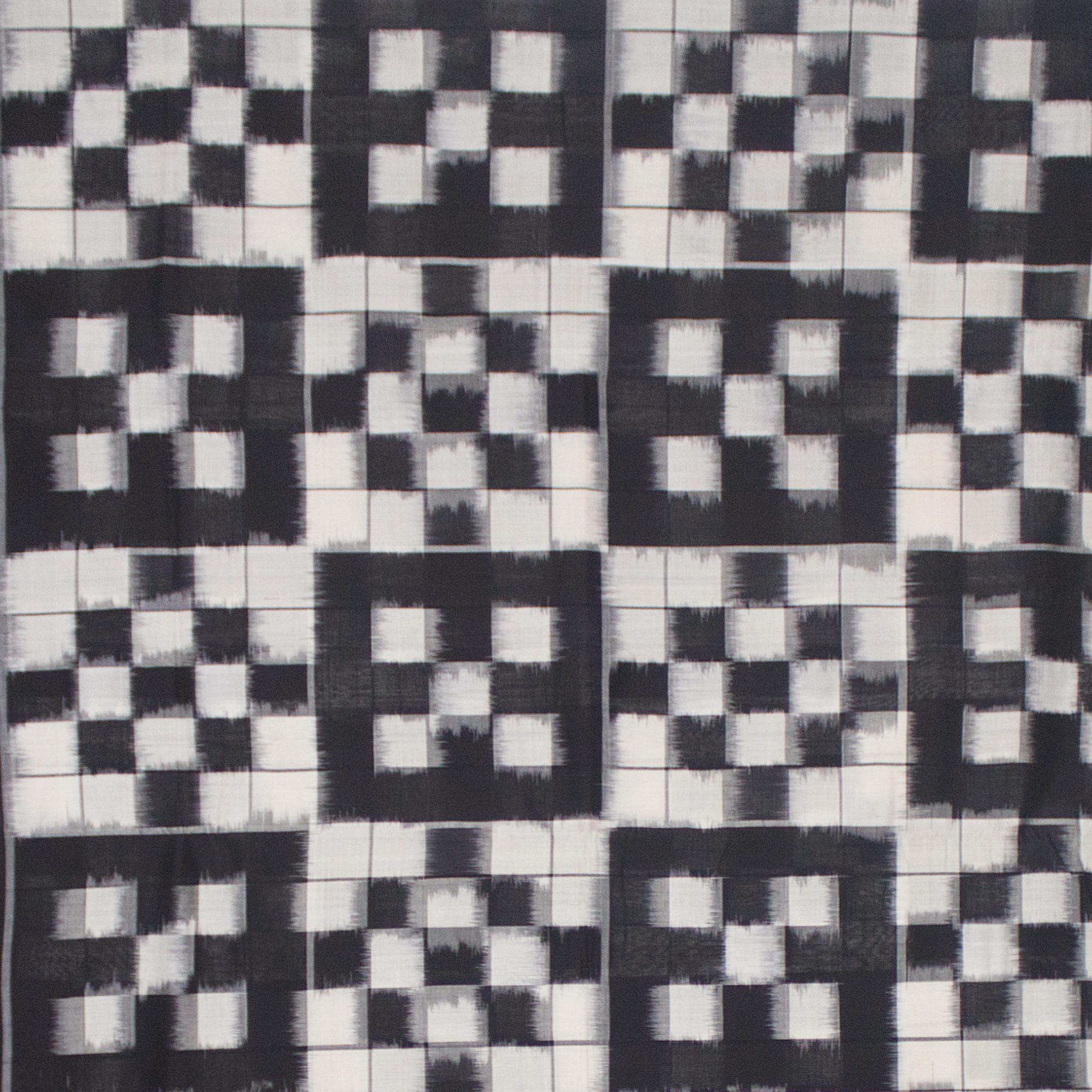 Midnight Black & Ivory White Grid Telia Rumal Double Ikat Cotton Saree