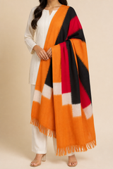 Orange Multicolour Cotton Pochampally Handloom Dupatta