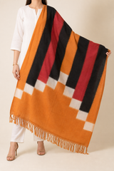 Orange Multicolour Cotton Pochampally Handloom Dupatta