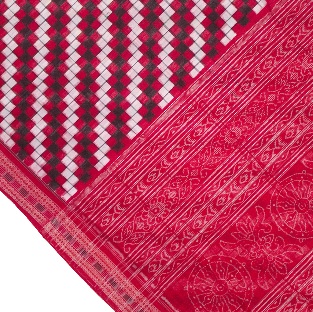 Ethnica Red & Black Checkered Ikat Handloom Saree