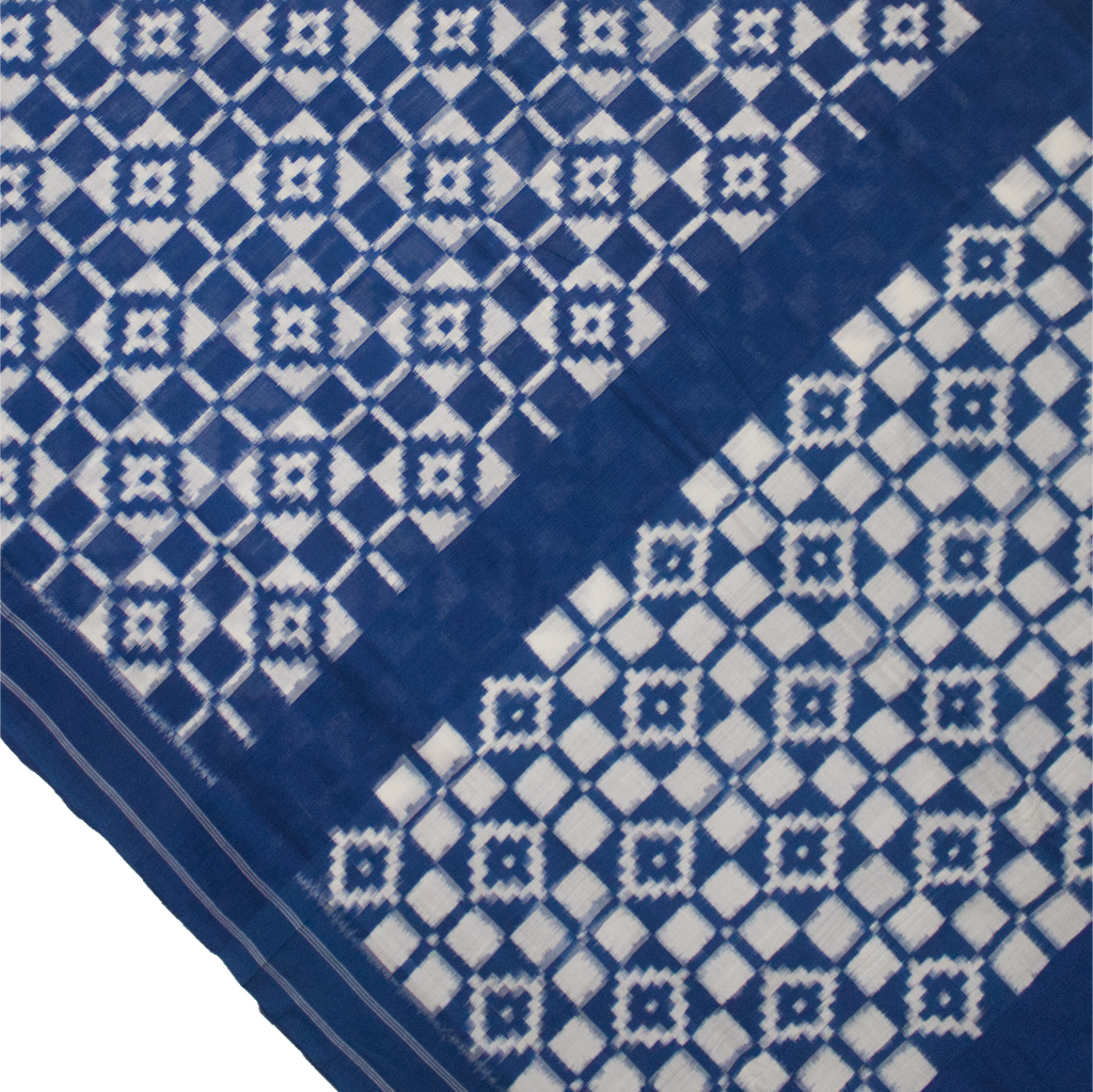 Ethnica Indigo Blue & White Diamond Ikat Handloom Fabric