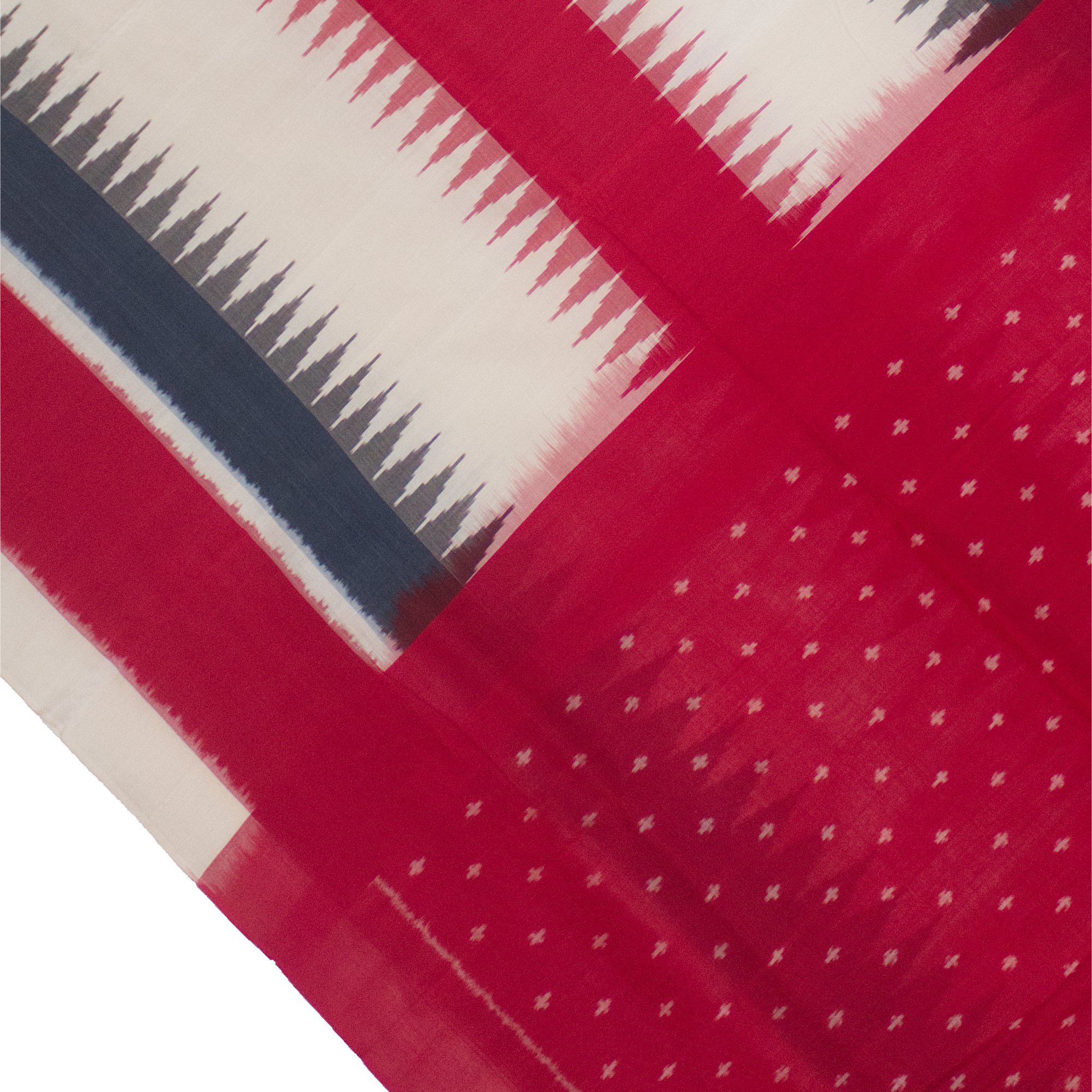 Crimson Red & Off-White Geometric Striped Sambalpuri Single Ikat Cotton Saree